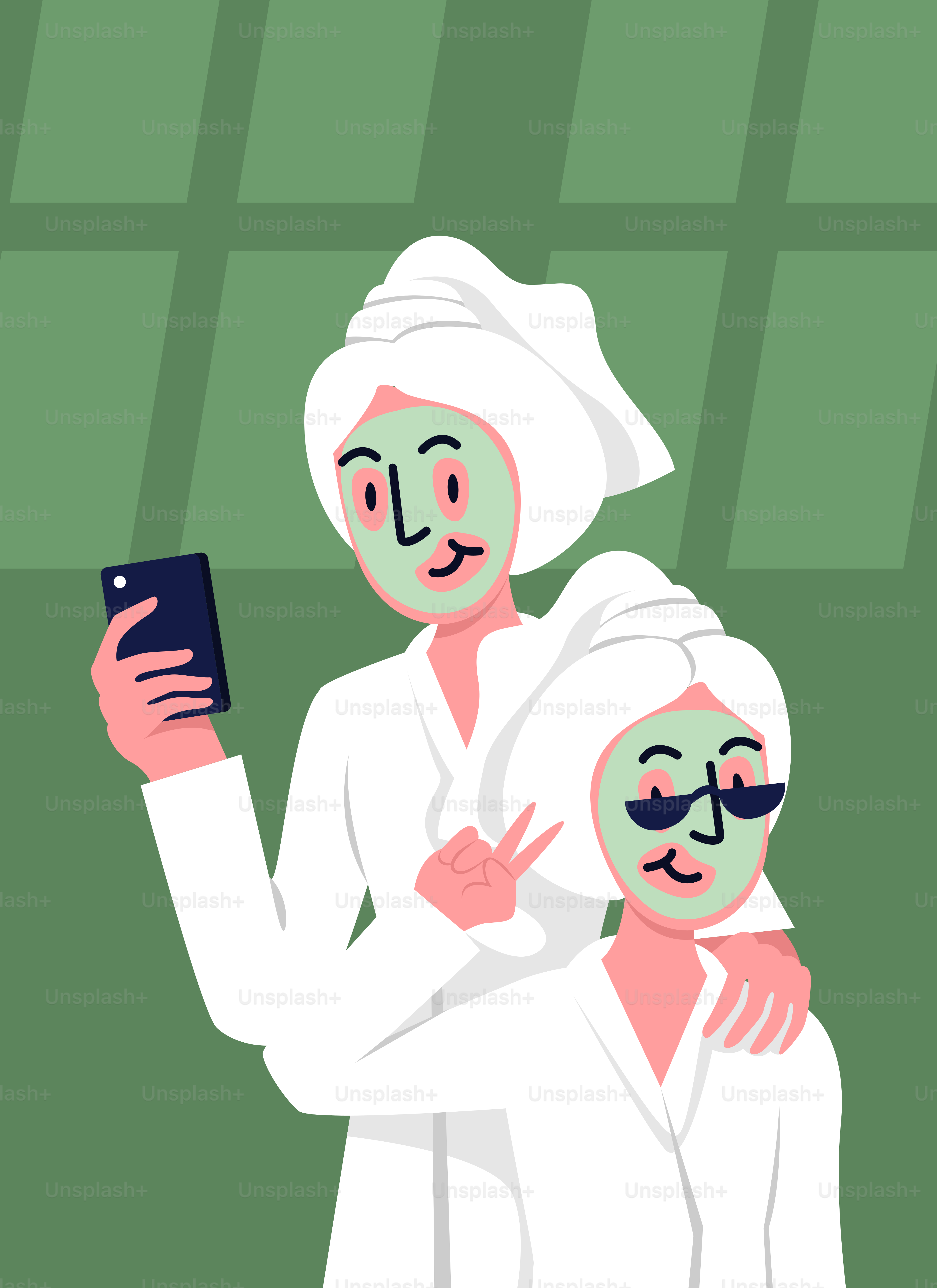 A couple of people with facial masks on taking a selfie