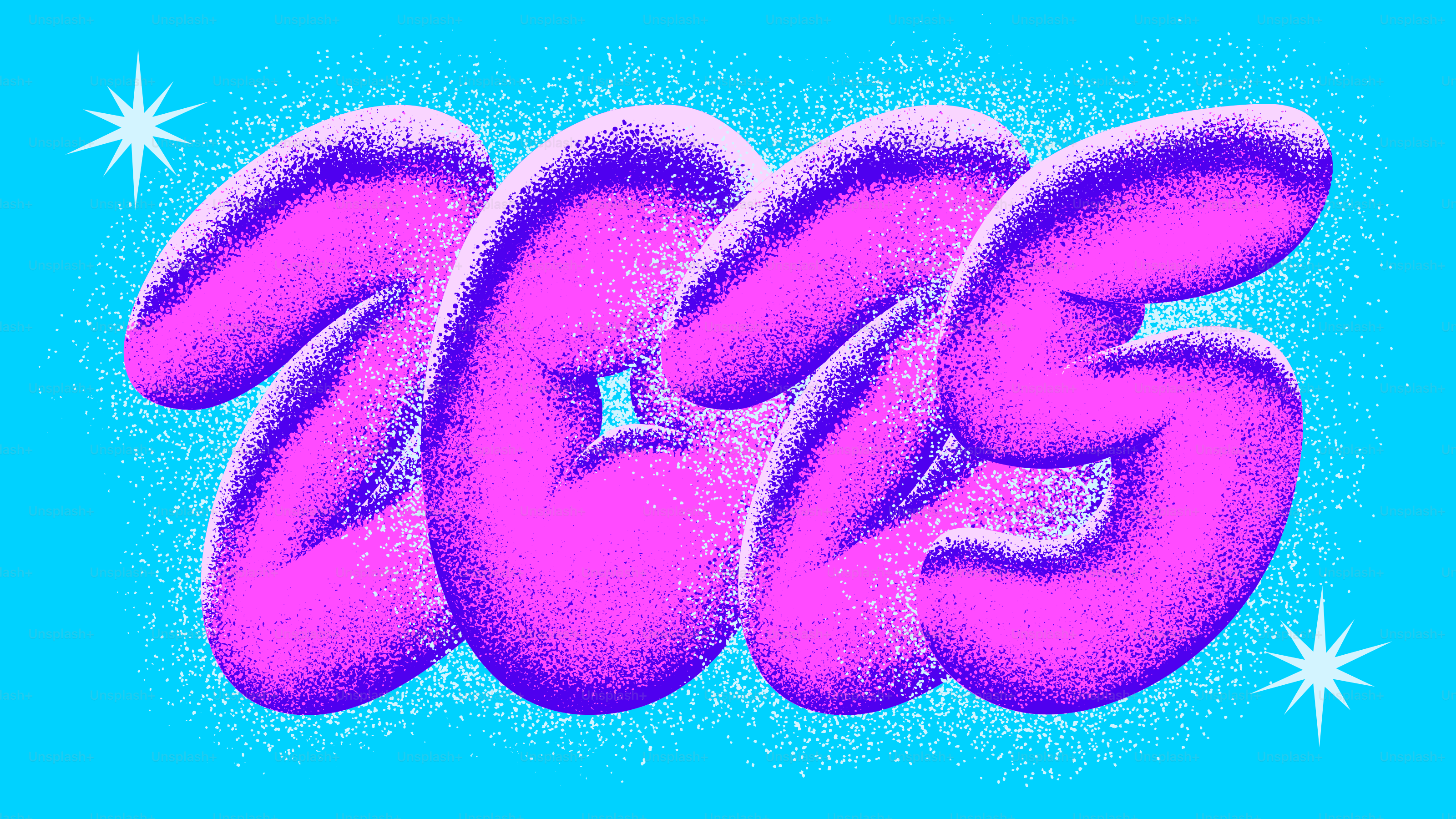 Un fond bleu avec des lettres roses et des étoiles