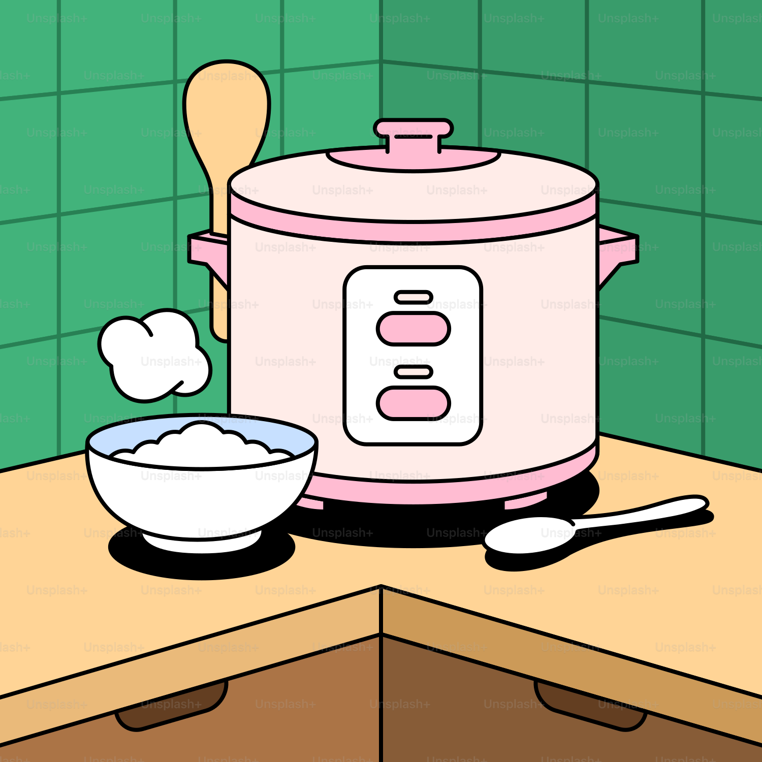 Ein rosa Slow Cooker steht auf einer Arbeitsplatte neben einer Schüssel