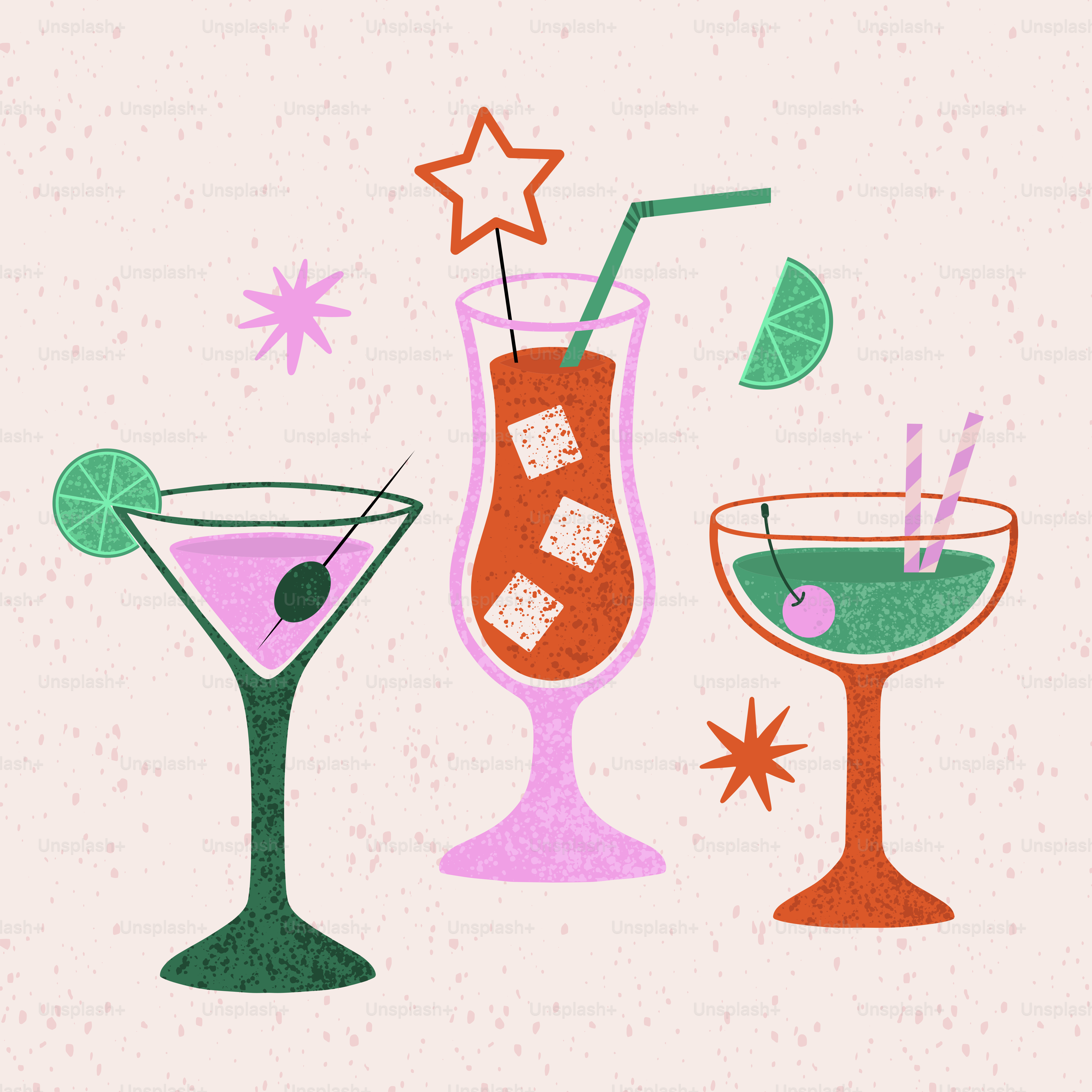 Three glasses of different kinds of drinks