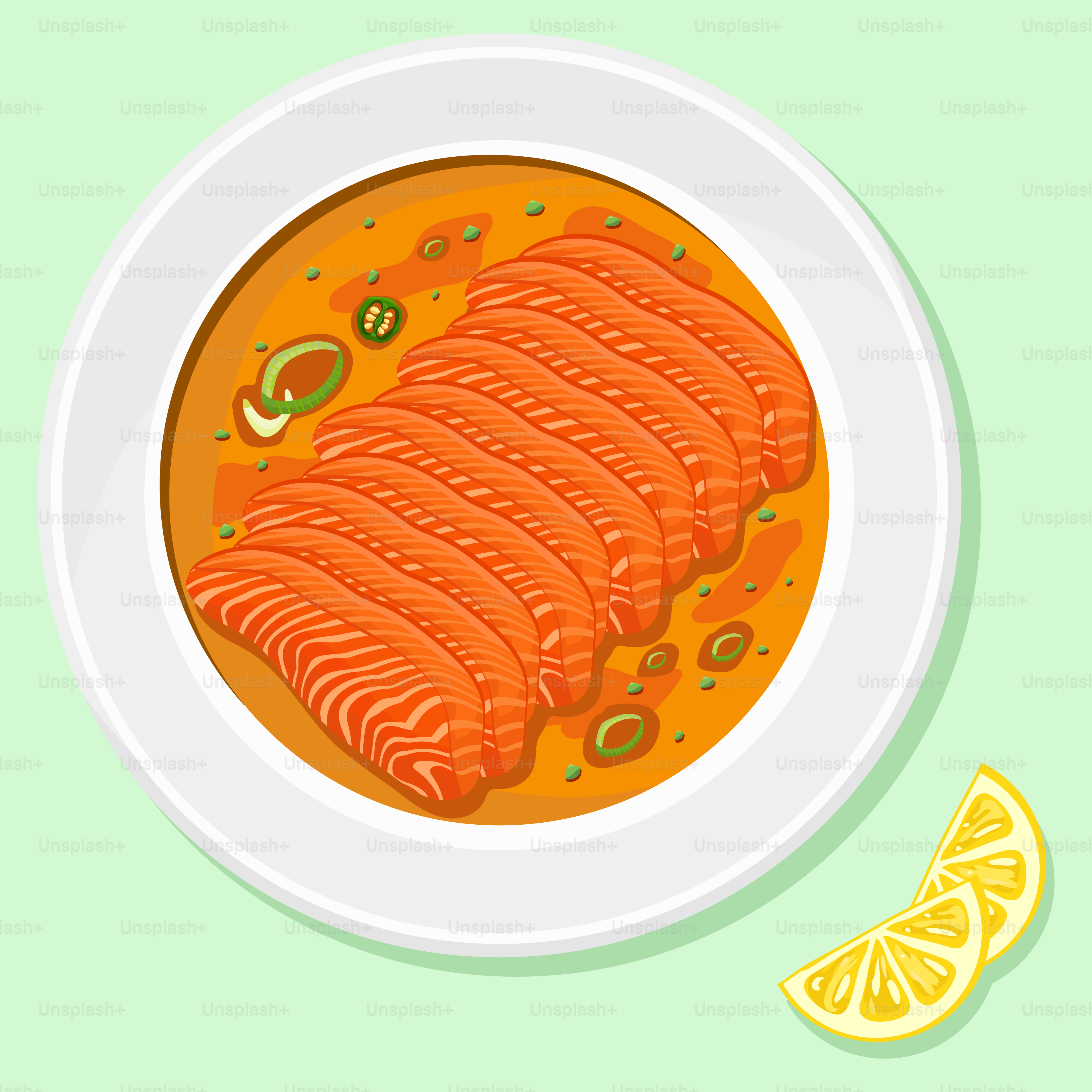 A plate of fish soup with a slice of lemon on the side