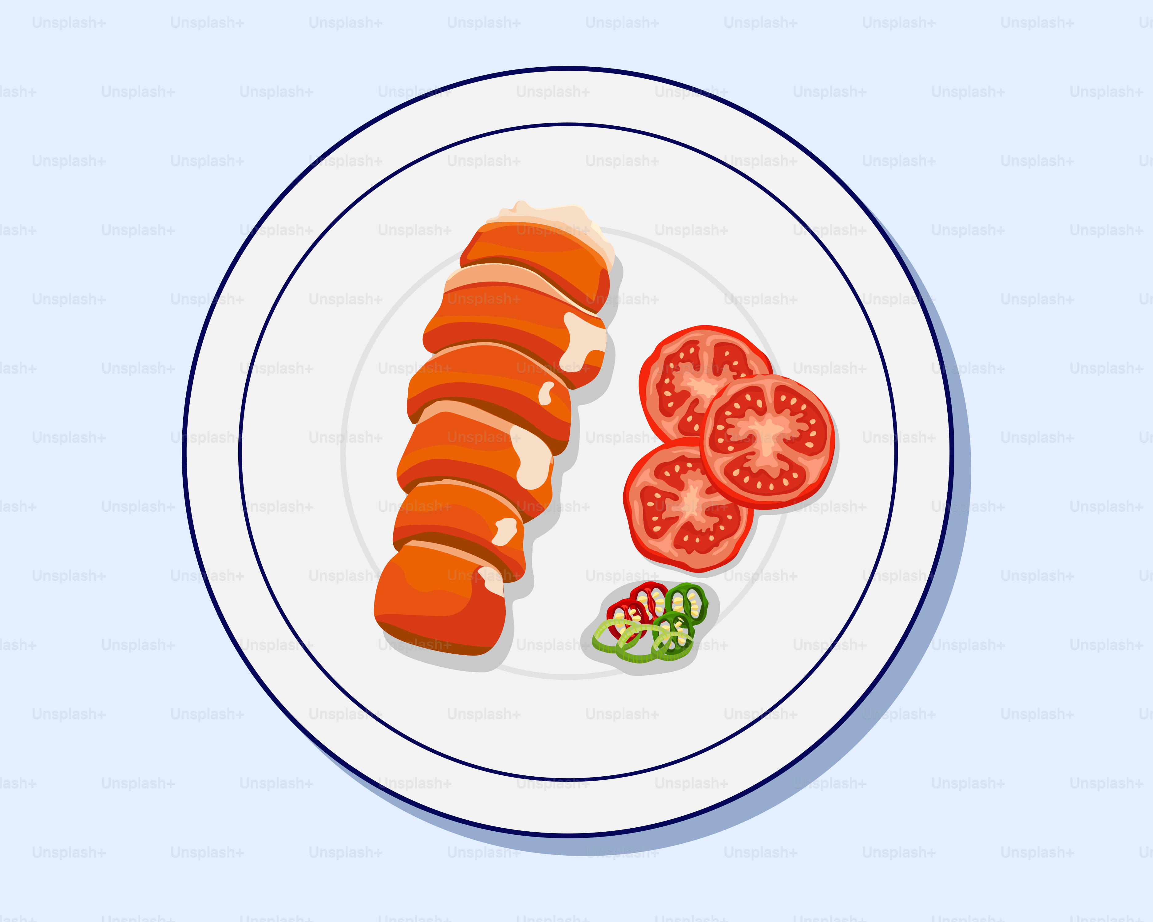 A plate of food that includes hot dogs and tomatoes