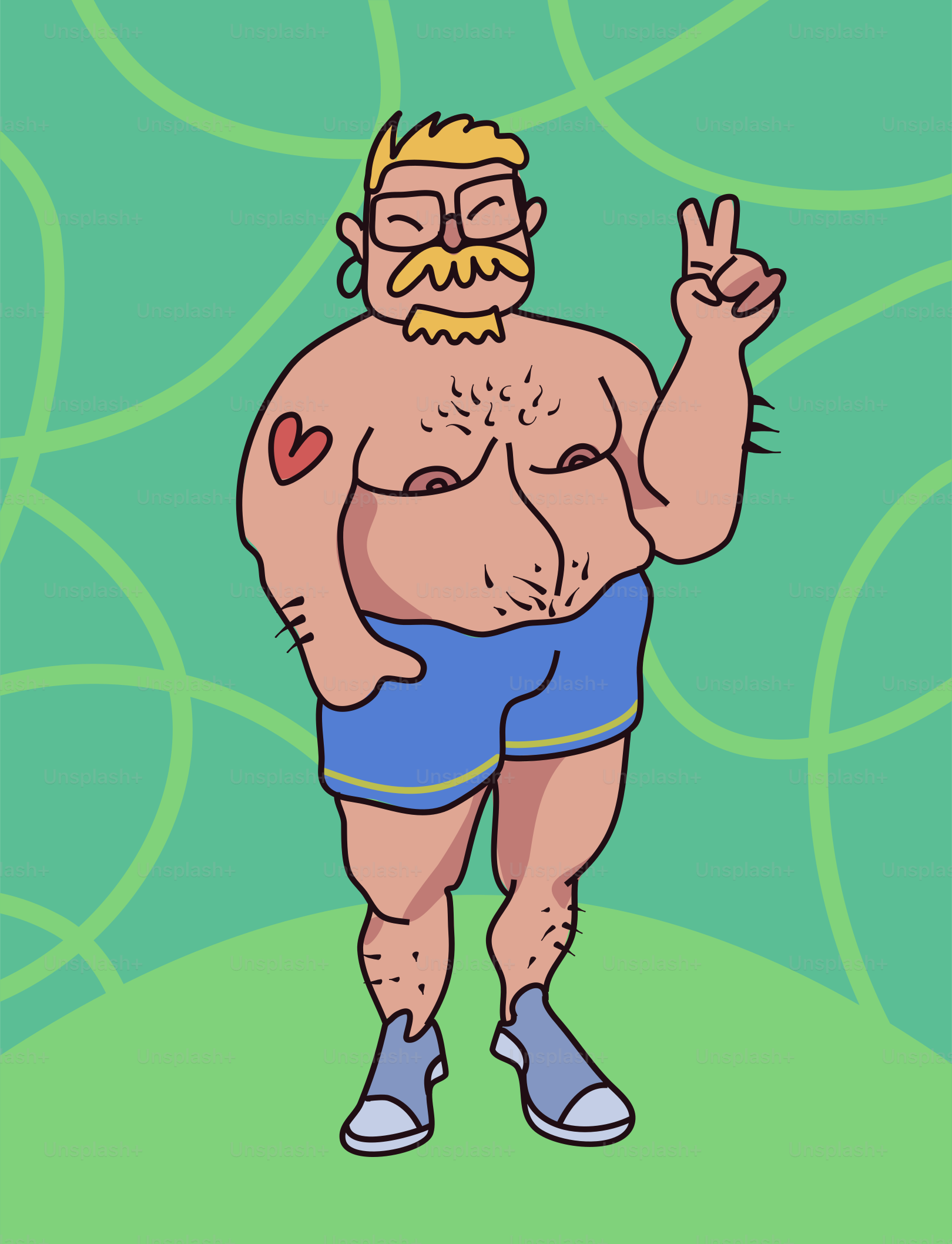 緑の背景の前には、あごひげを生やし、口ひげを生やした男性が立っています