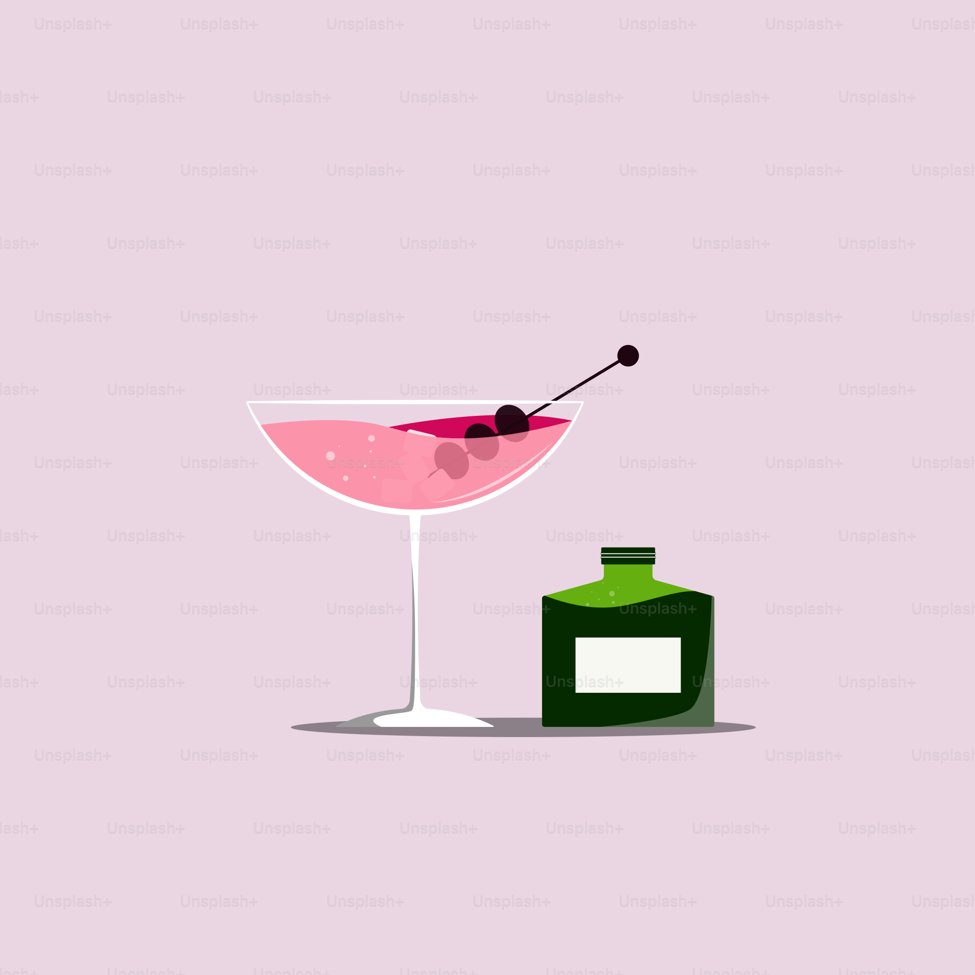A bottle of alcohol and a cocktail glass