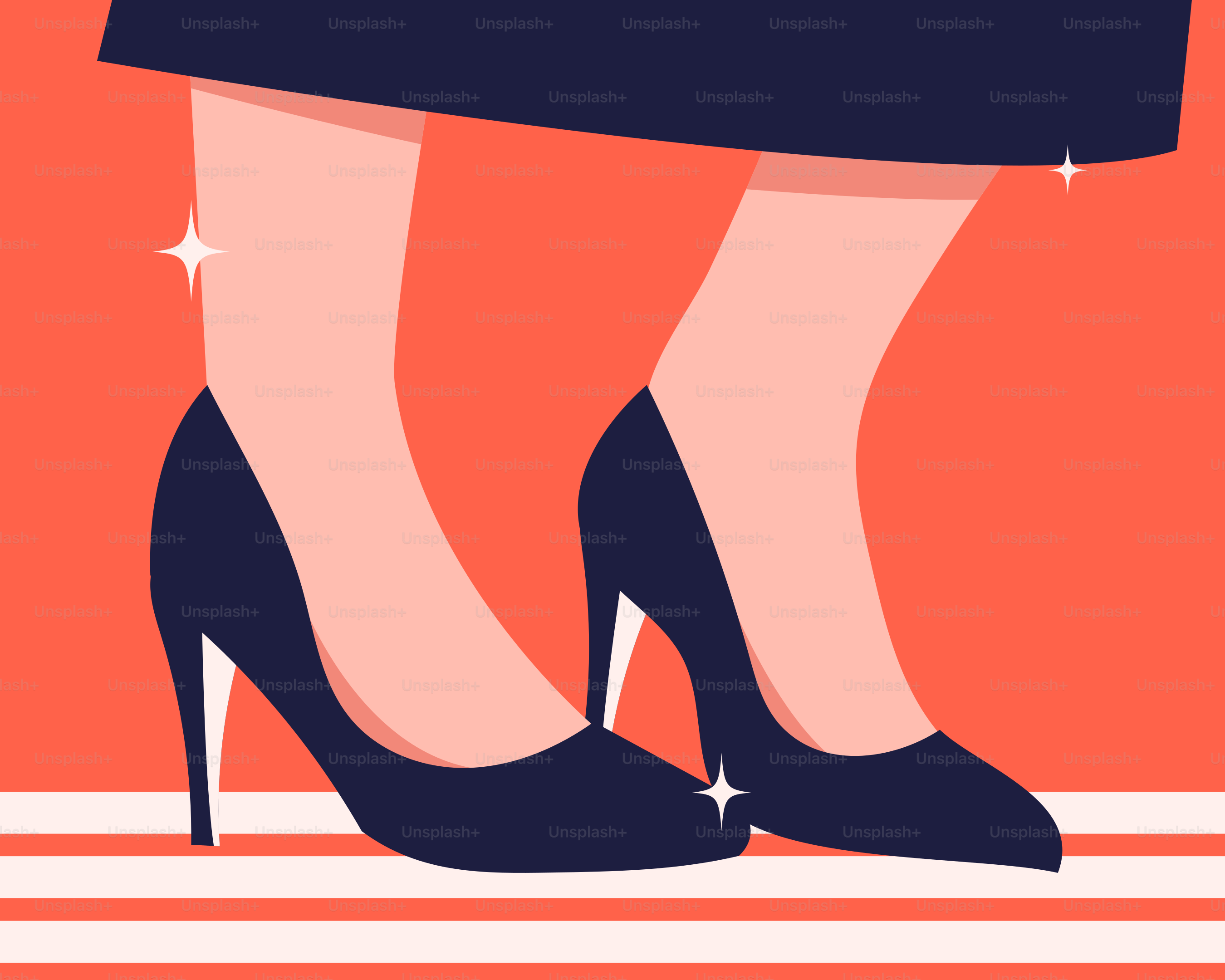 A woman's legs in high heels on a red background