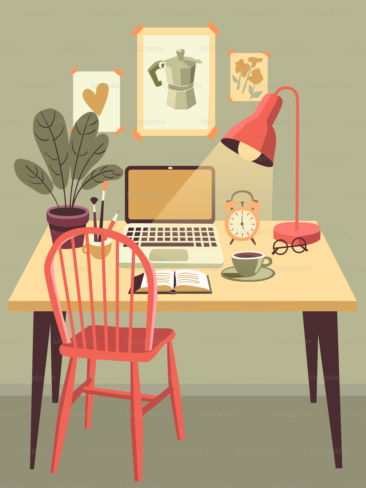 A desk with a laptop and a chair