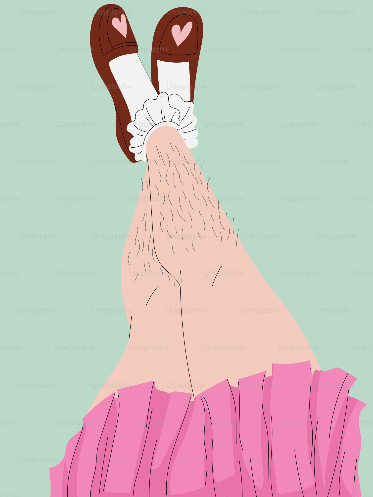 A drawing of a woman's feet in a pink dress