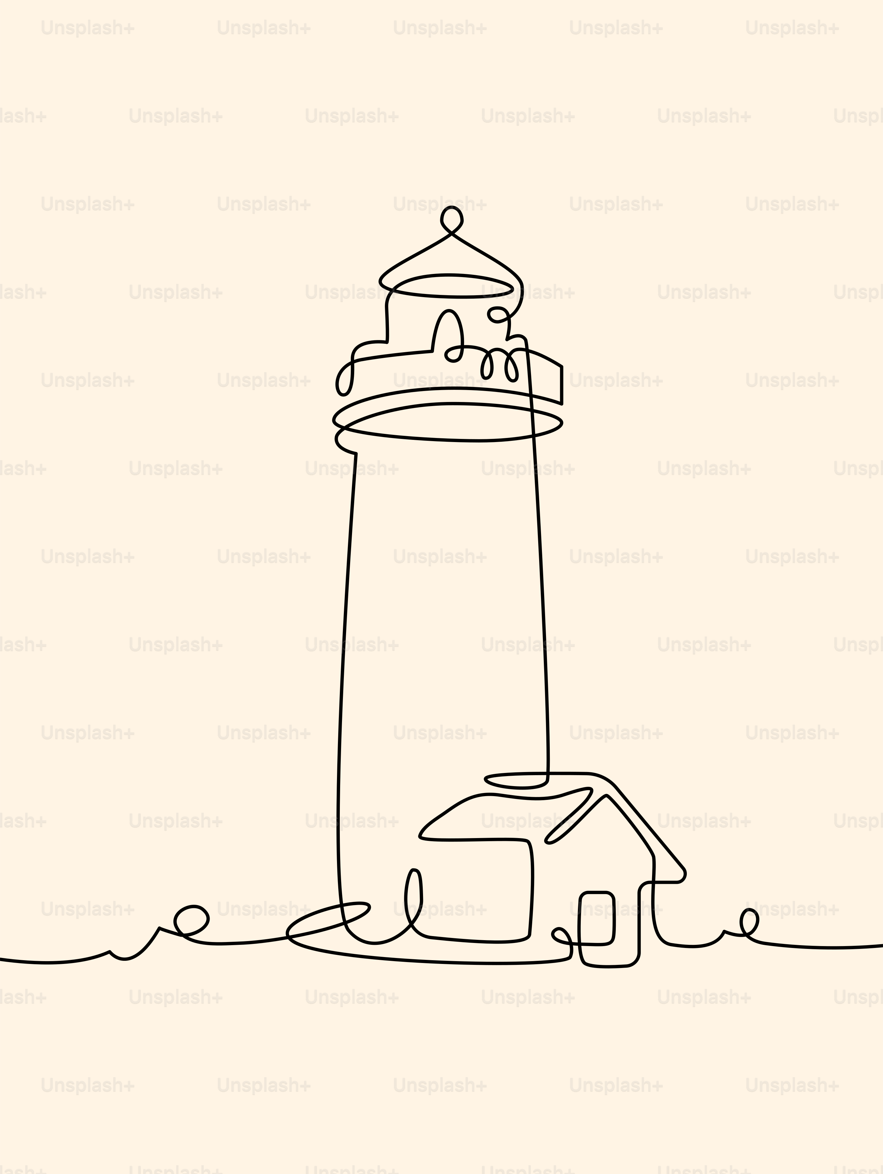 Eine Zeichnung eines Leuchtturms am Strand