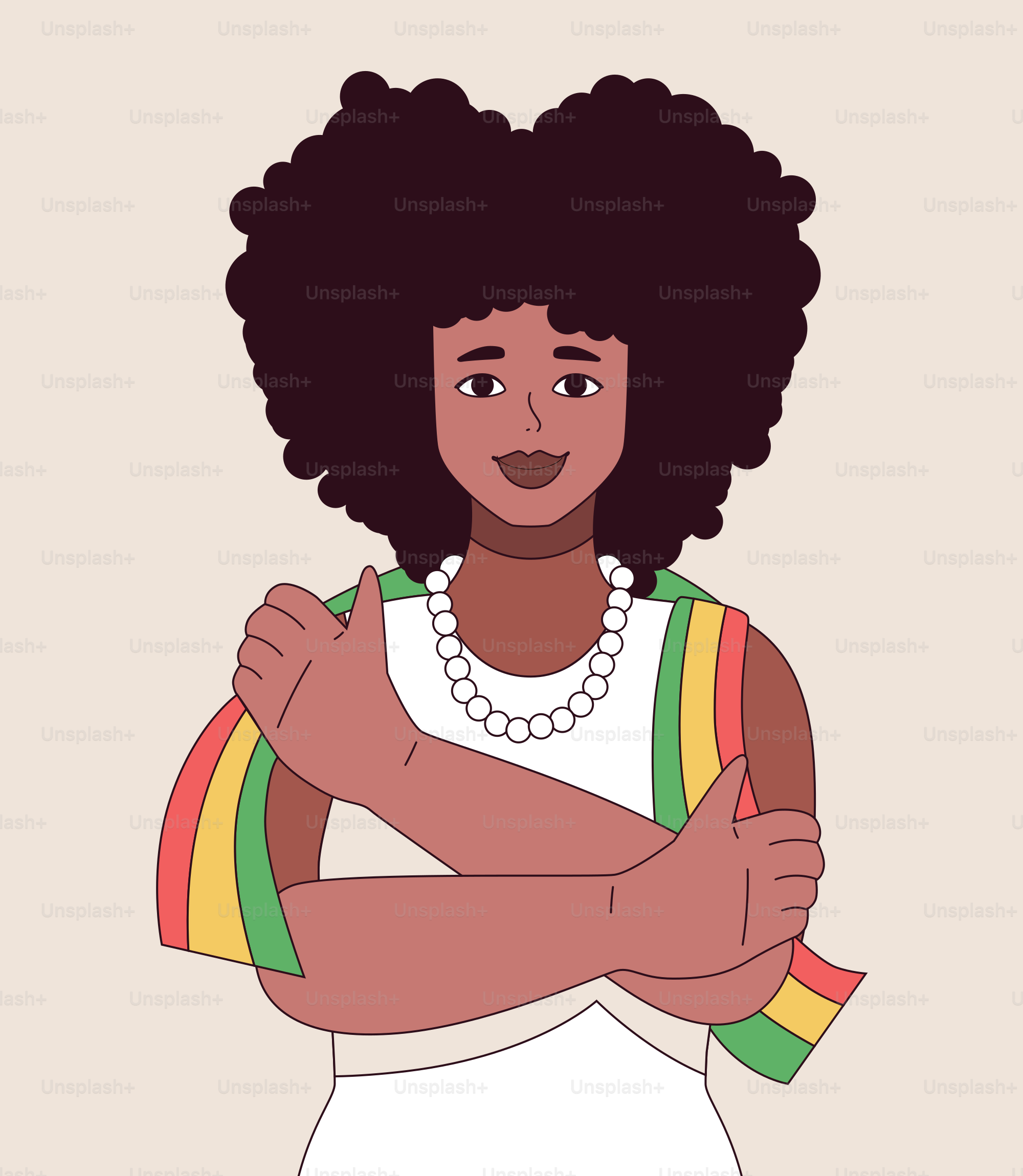 A woman with an afro standing with her arms crossed