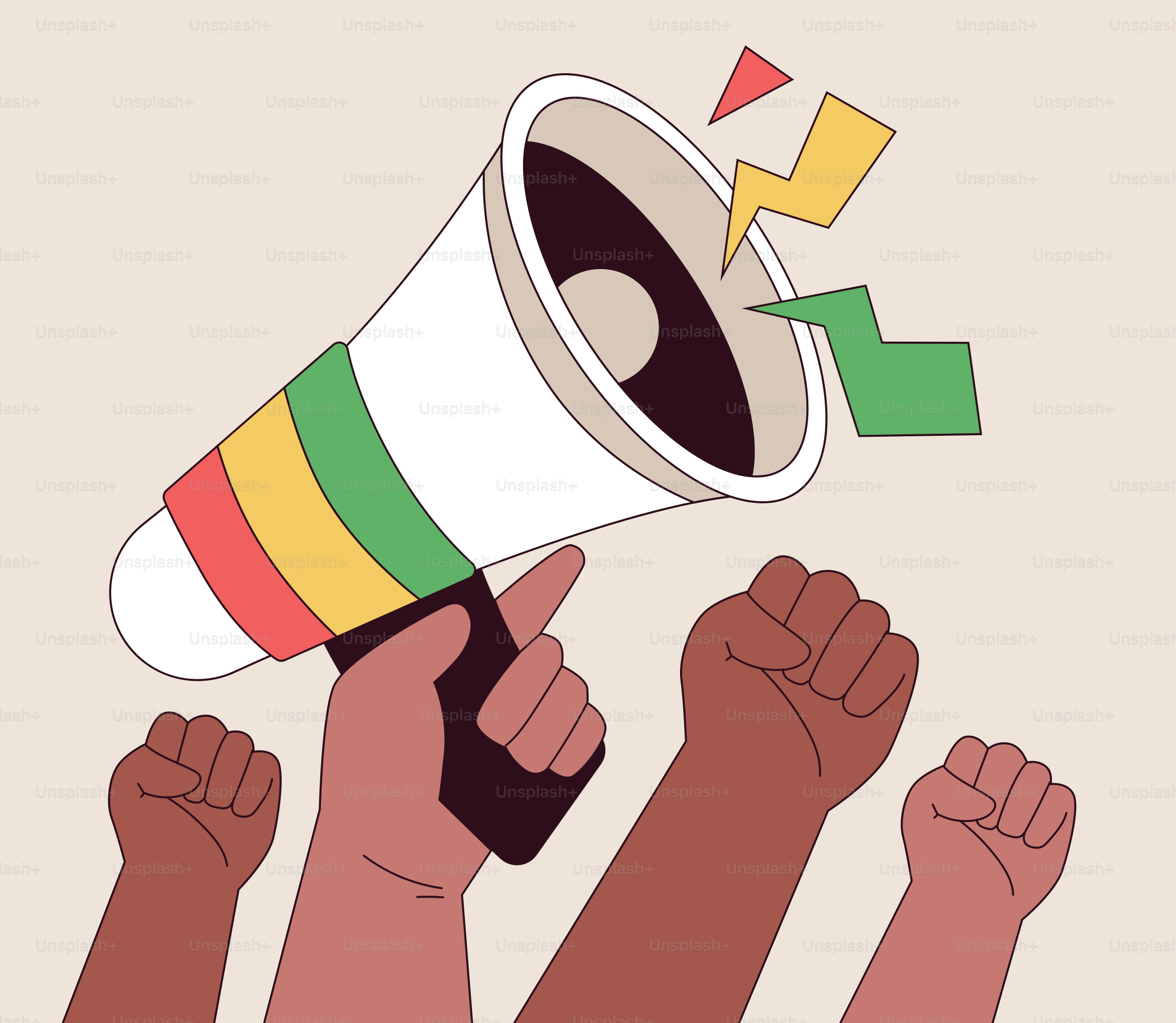 A group of people holding a megaphone up in the air