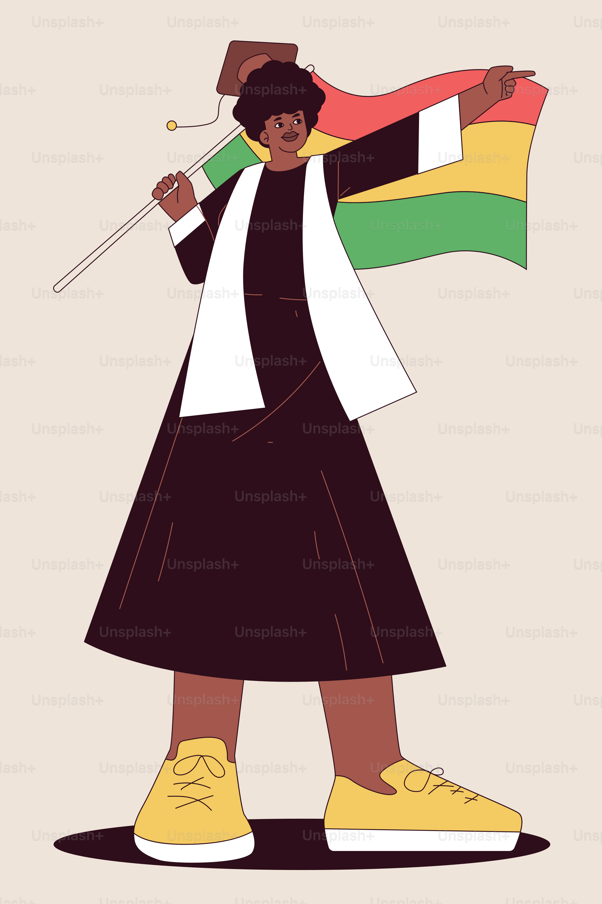 A woman holding a flag and smoking a cigarette