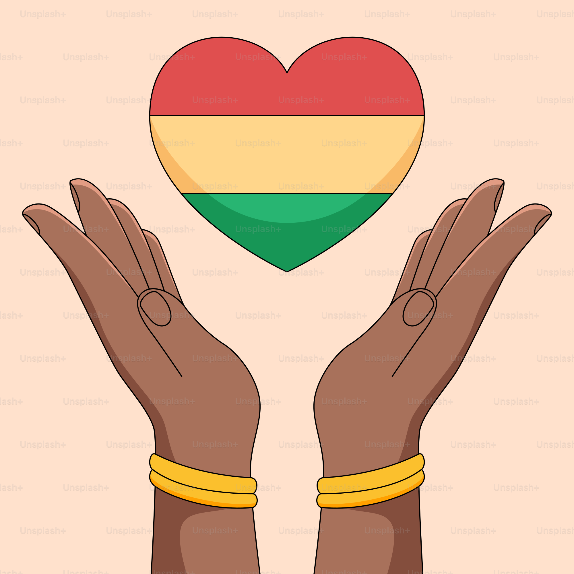 Two hands holding a heart with the colors of the rainbow