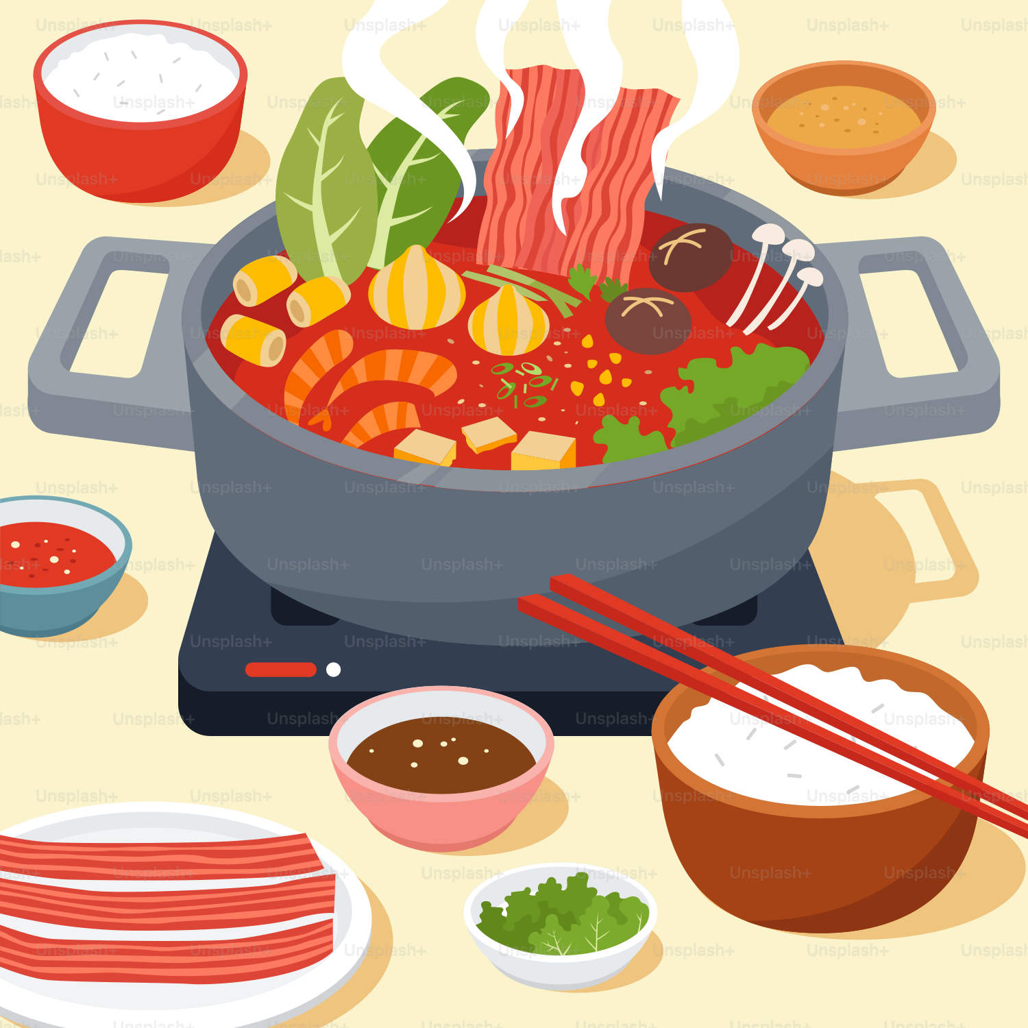 Una ciotola di zuppa con bacchette e bacchette accanto