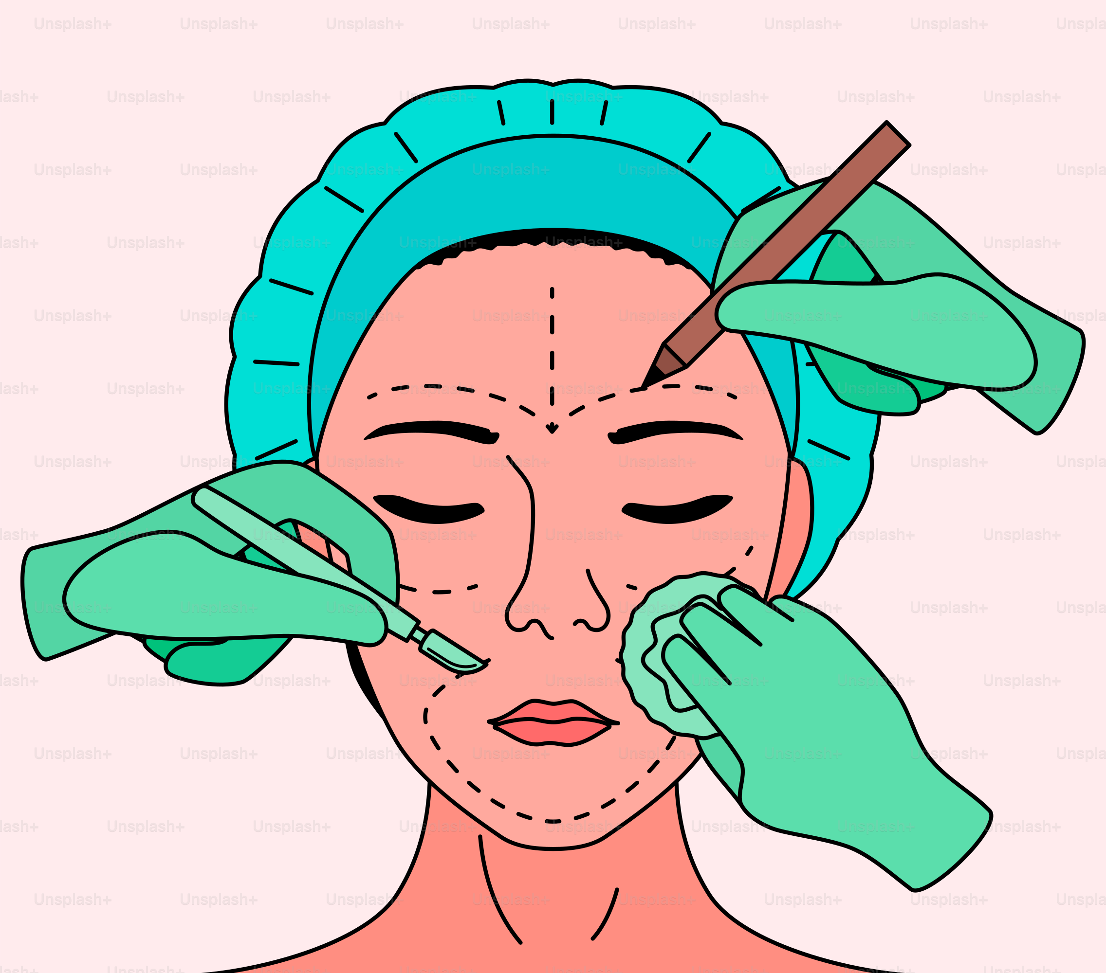 A woman with a towel on her head and a mask on her face