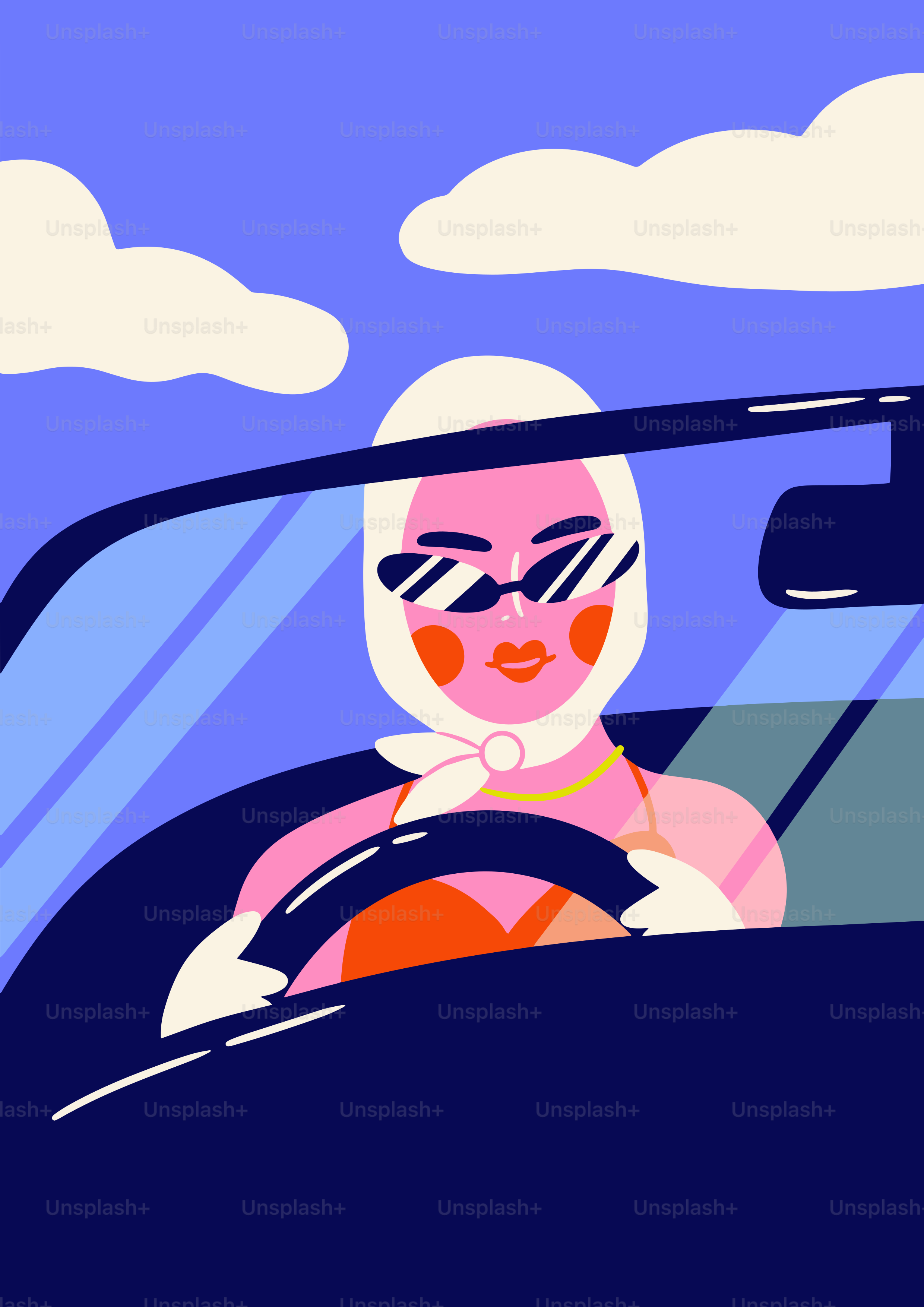 Eine Frau, die im Regen ein Auto fährt