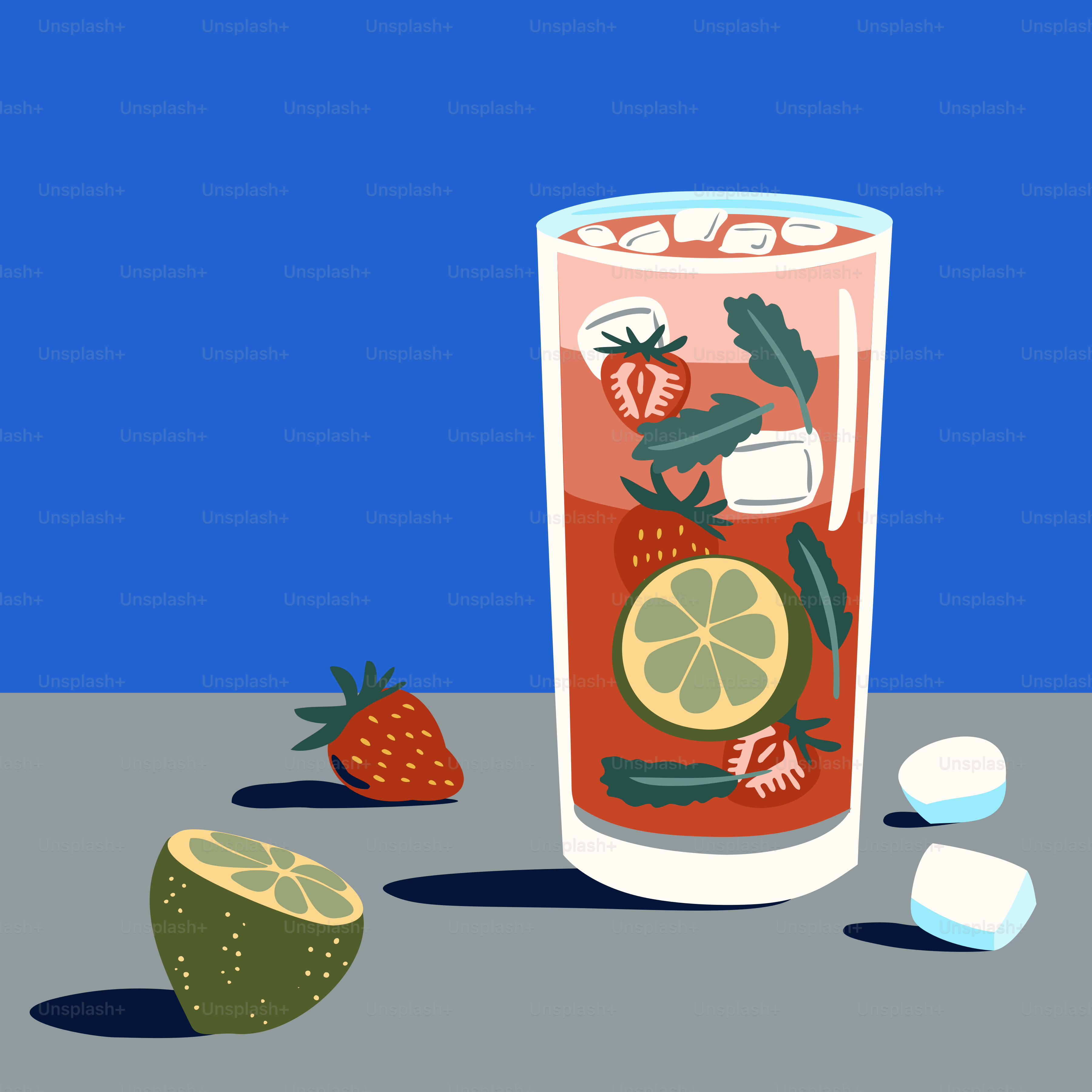 スライスしたフルーツの隣に液体を入れたグラス