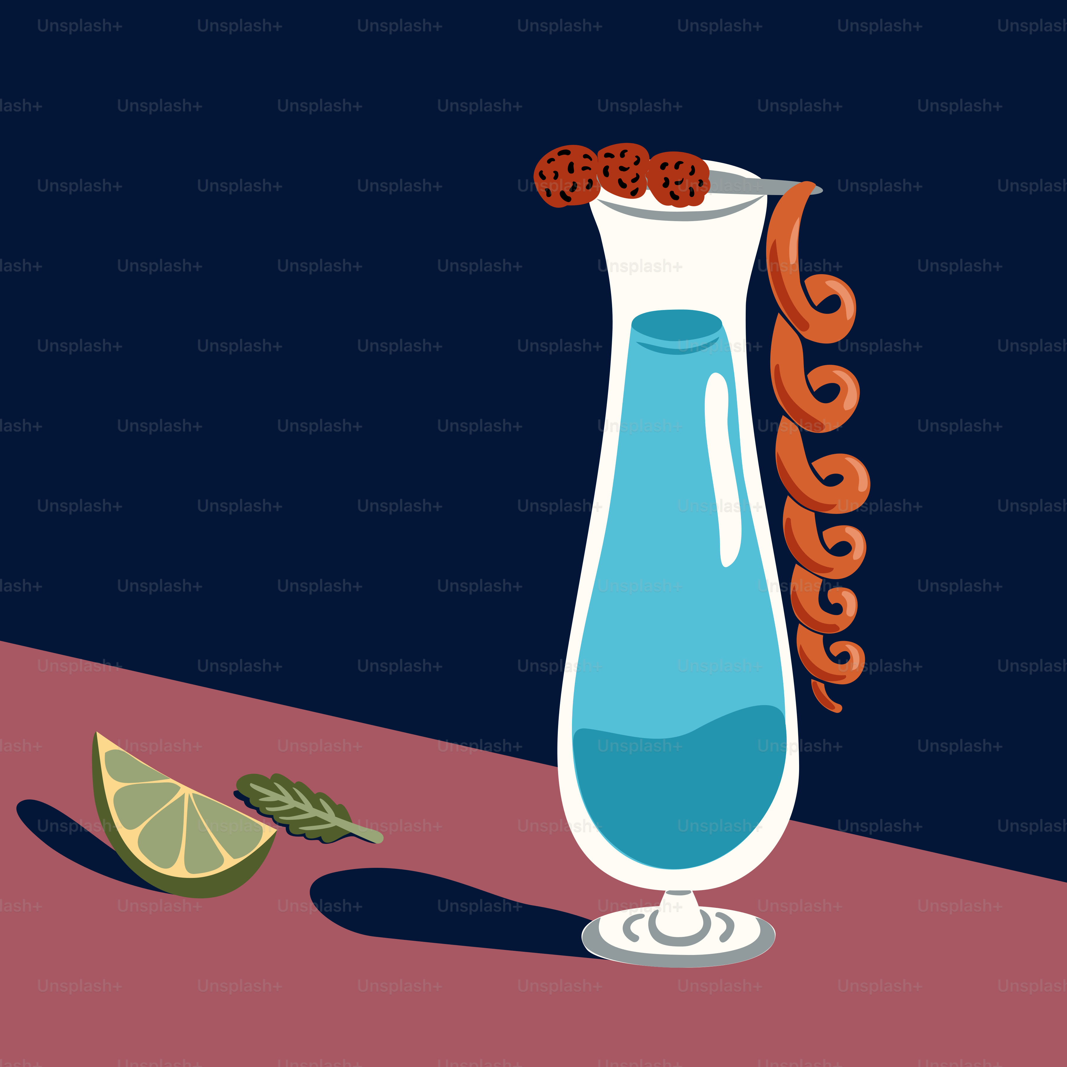 Un jarrón azul y blanco relleno de fruta y una rodaja de lima