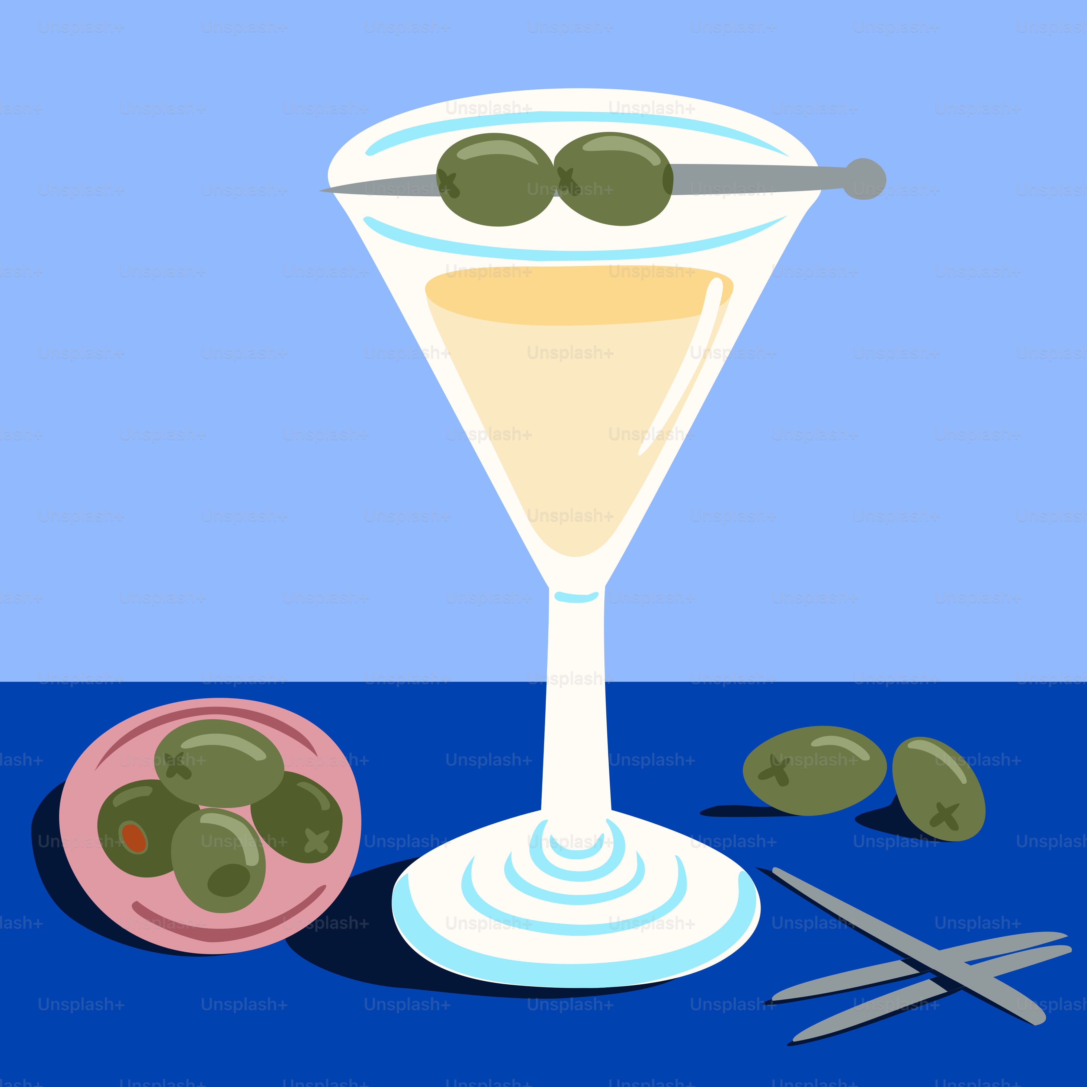 オリーブを添えたマティーニの写真