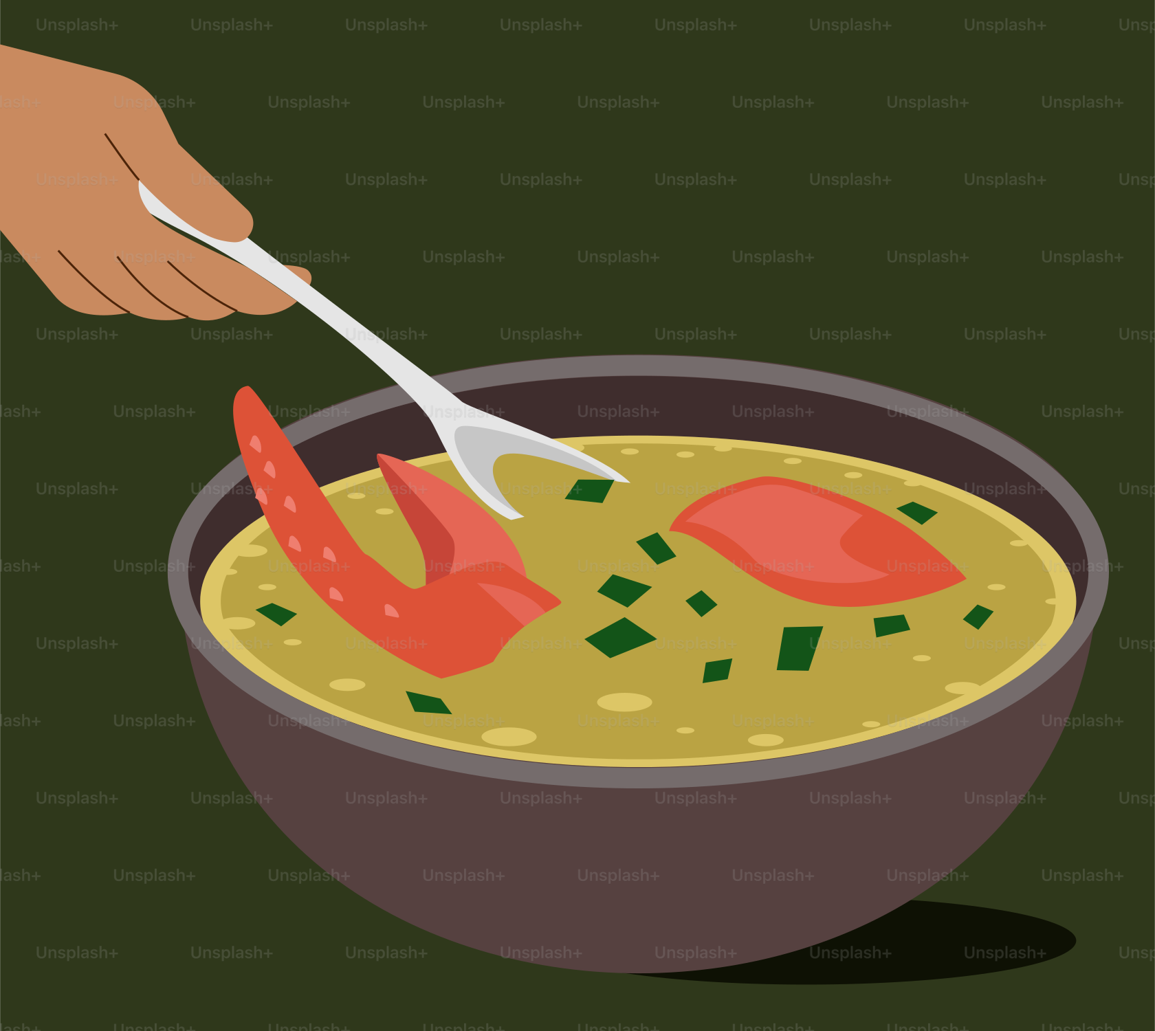 Un cuenco de sopa con una cuchara dentro