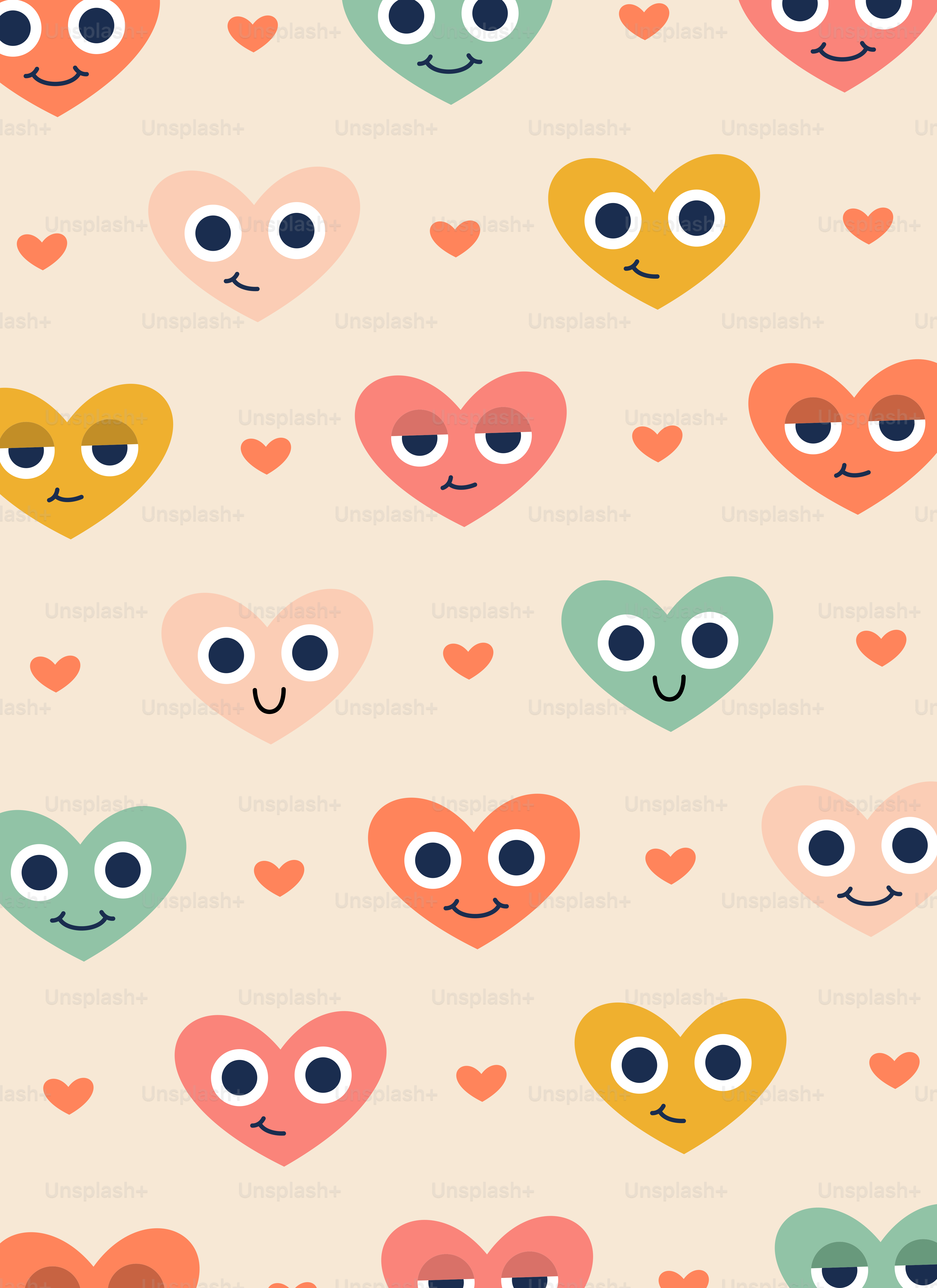 顔が描かれたハートの群れ