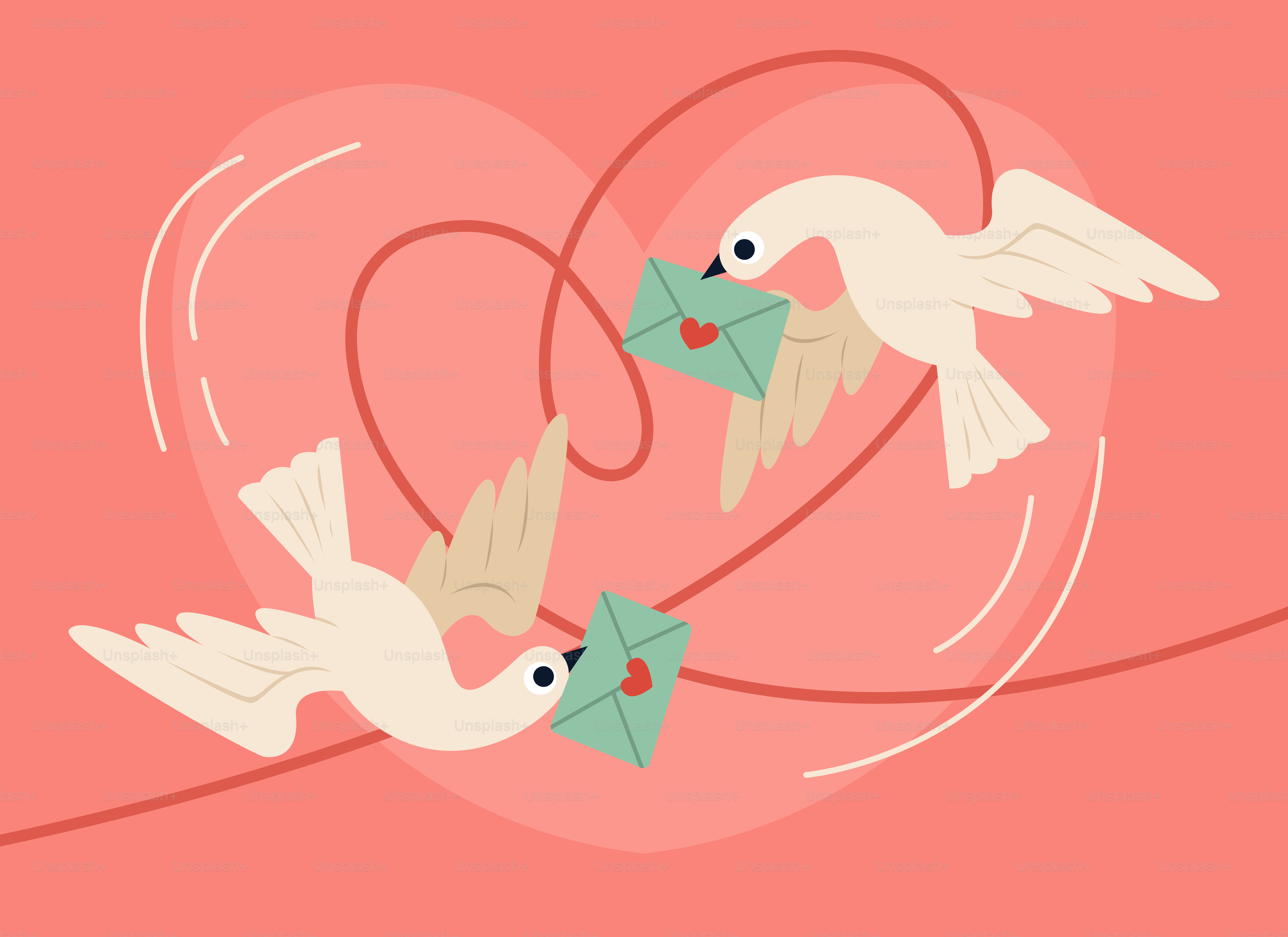 A couple of birds flying over a heart