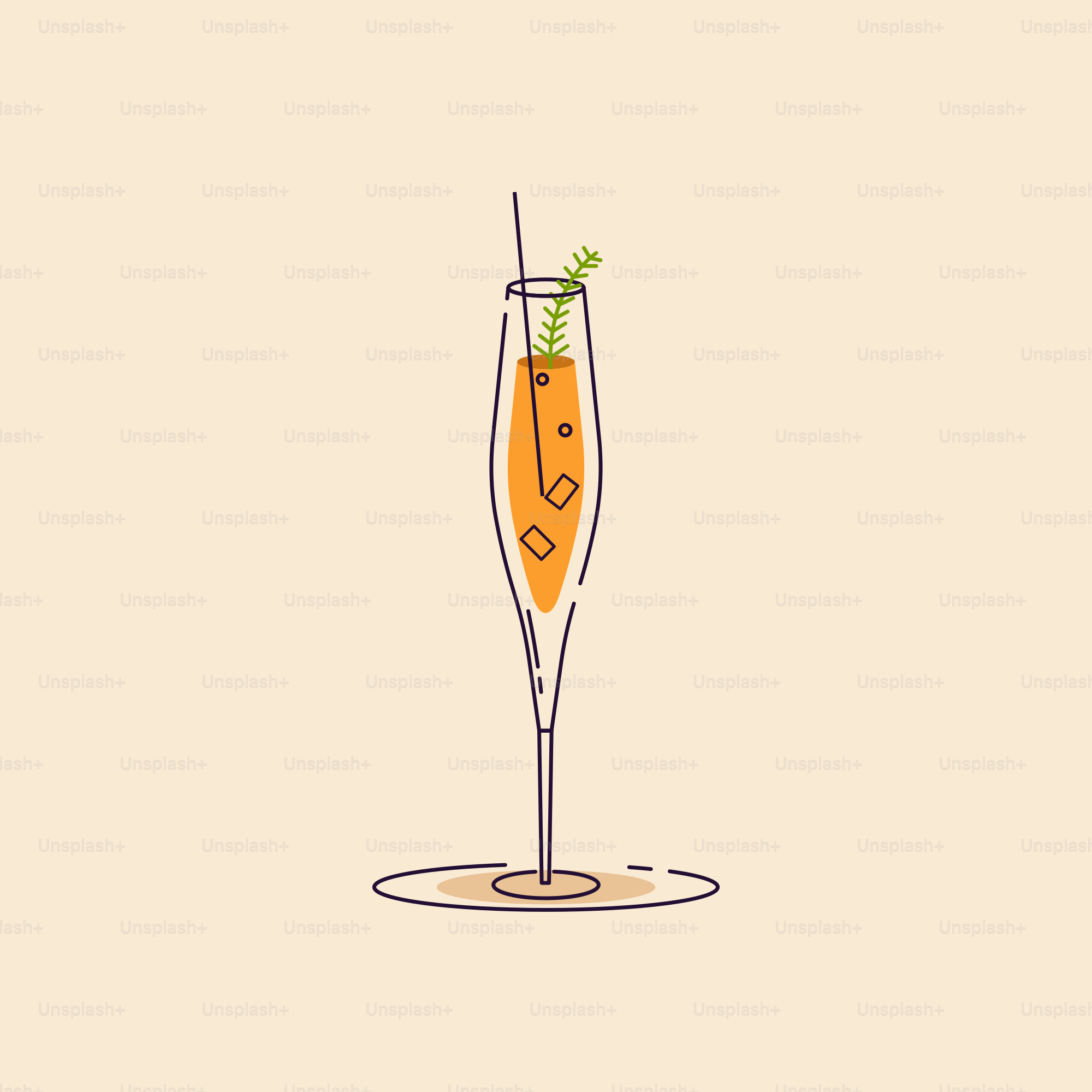 A drawing of a champagne glass with a garnish
