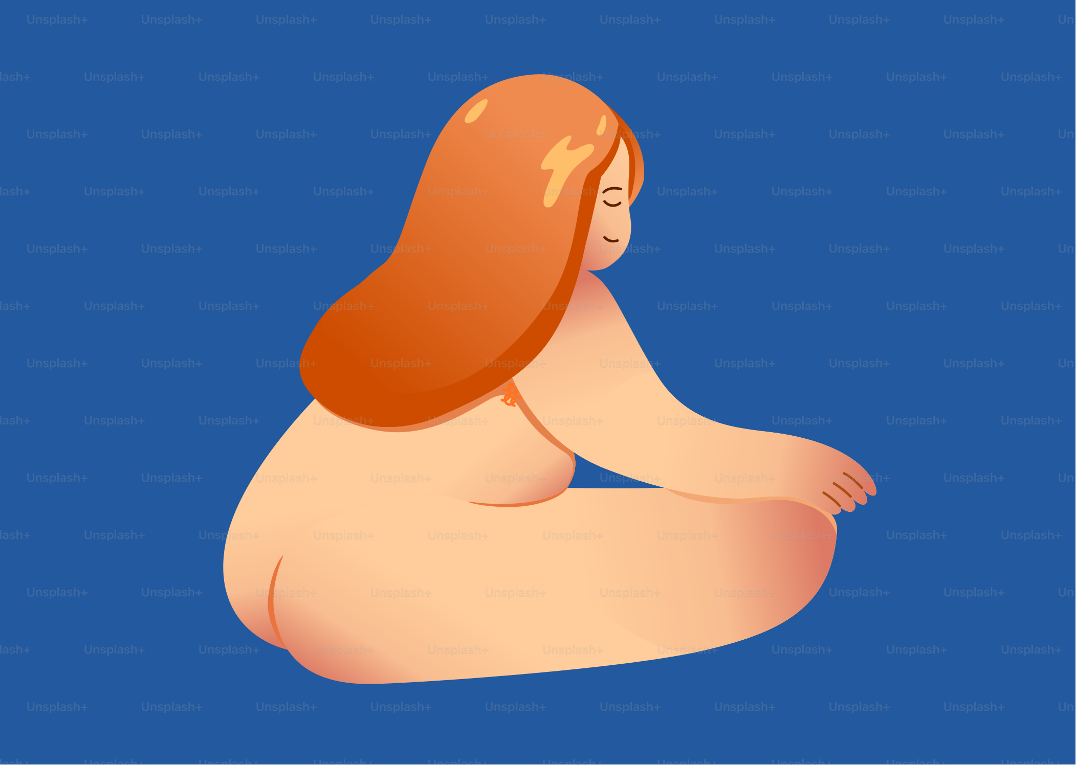 Une femme assise par terre avec un fond bleu