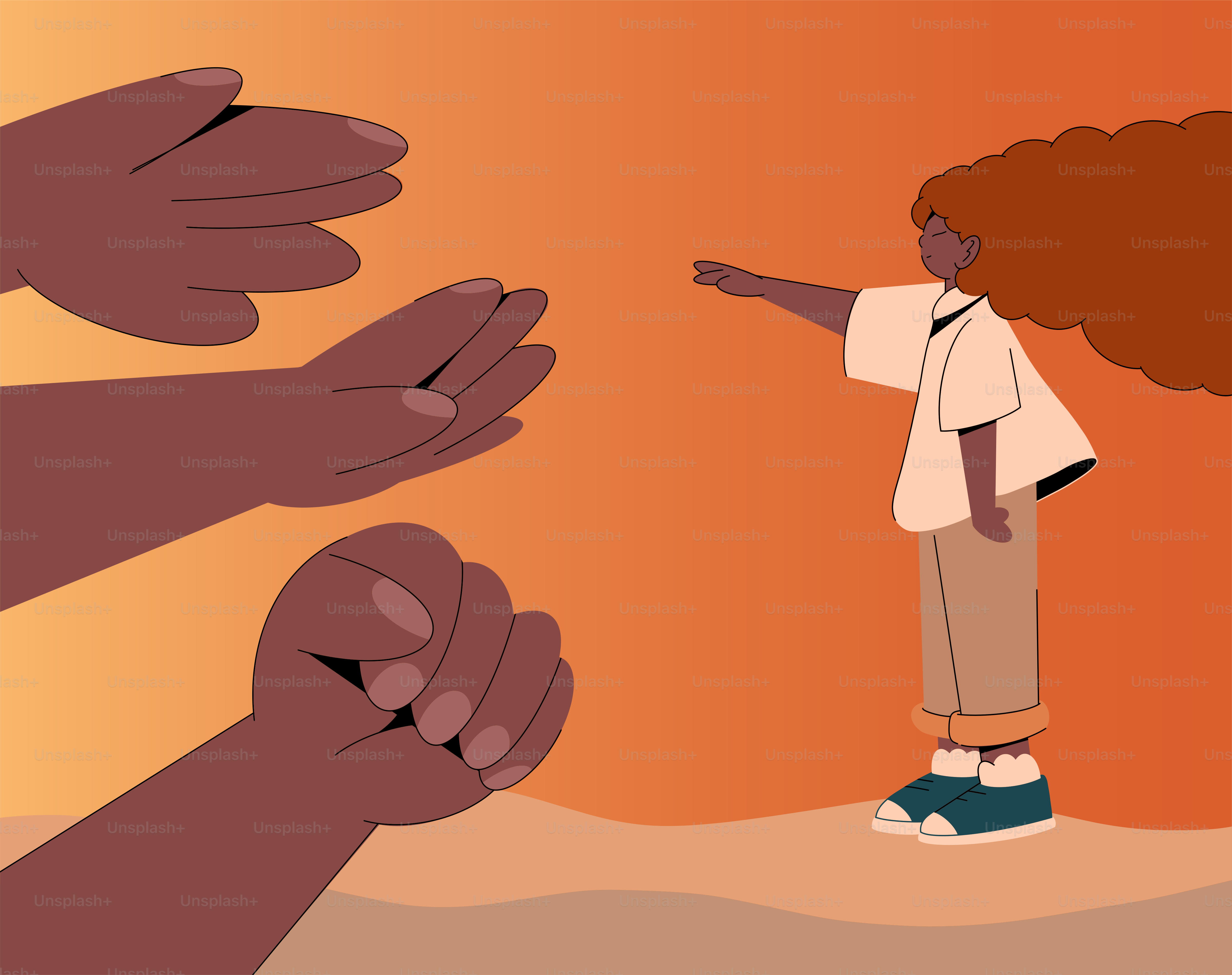 A person standing in front of a group of hands