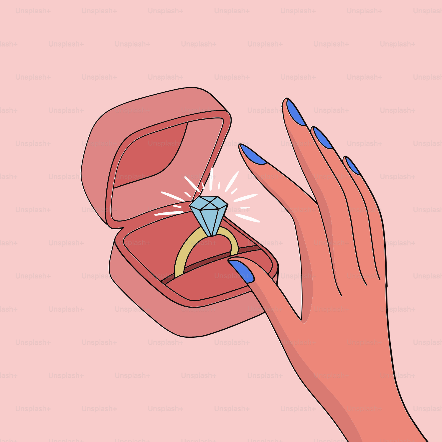 La main d’une femme tenant une boîte à bagues avec un diamant