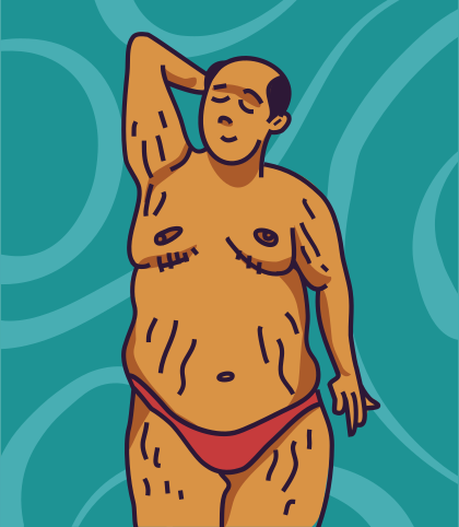 A drawing of a naked man in a bikini