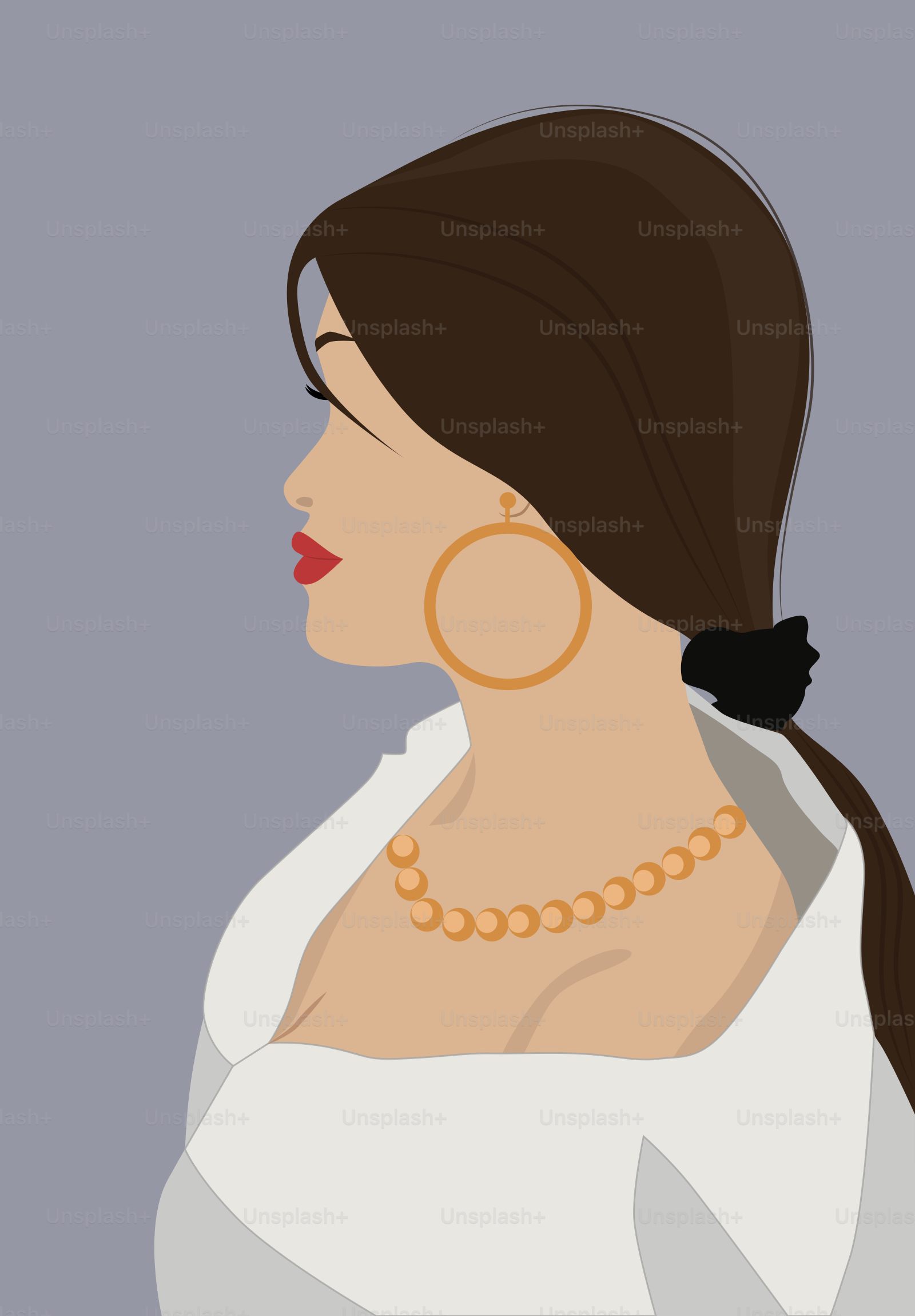 A woman in a white dress with a ponytail