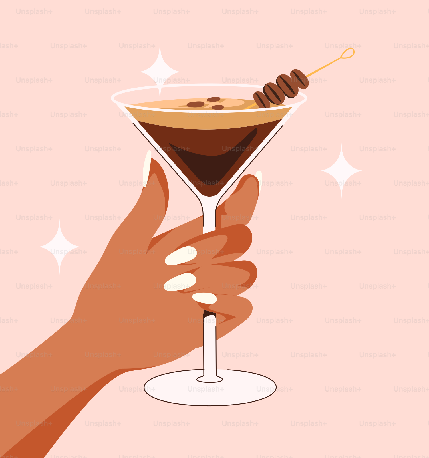 A hand holding a martini glass filled with a drink