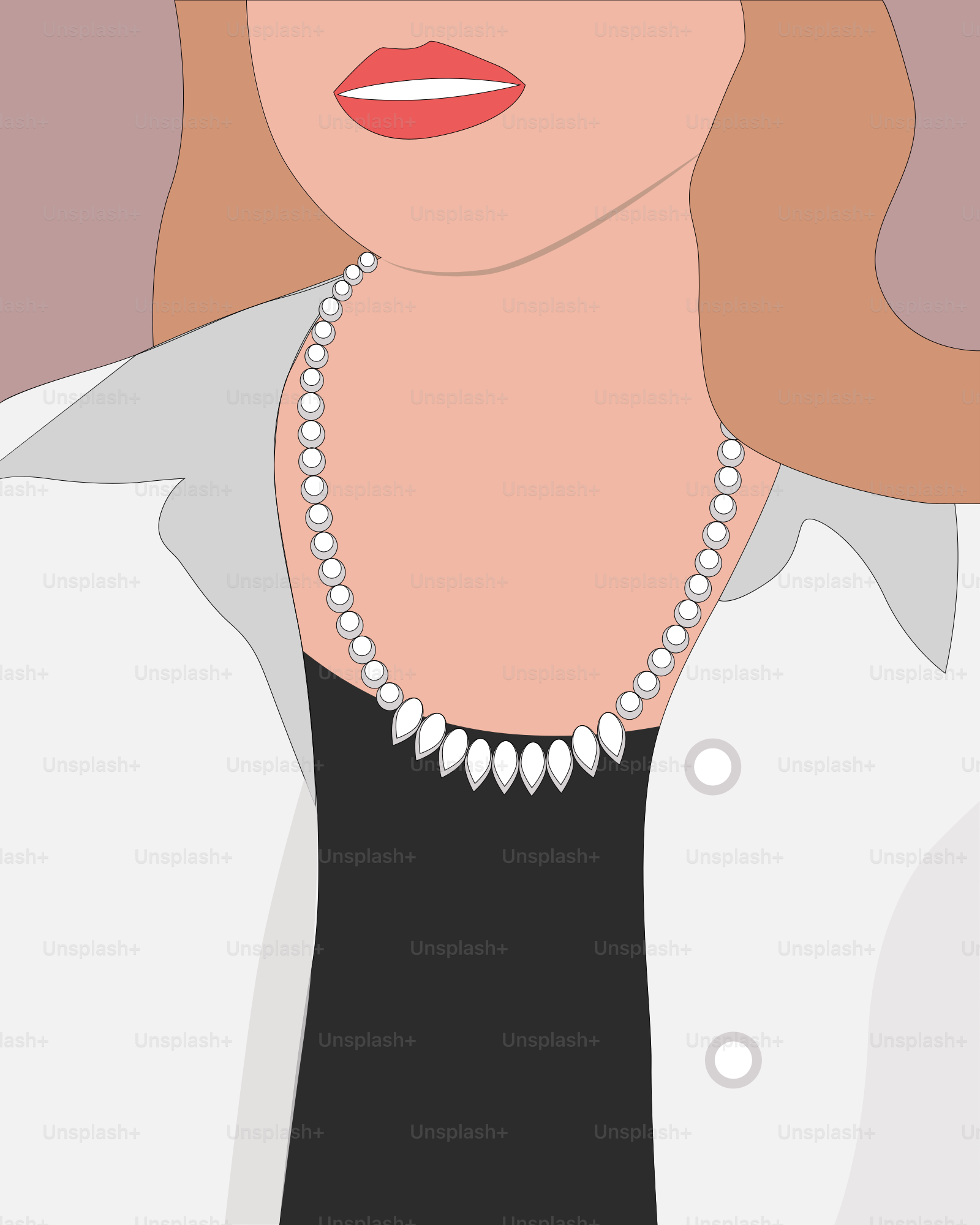 A woman wearing a white coat and pearls