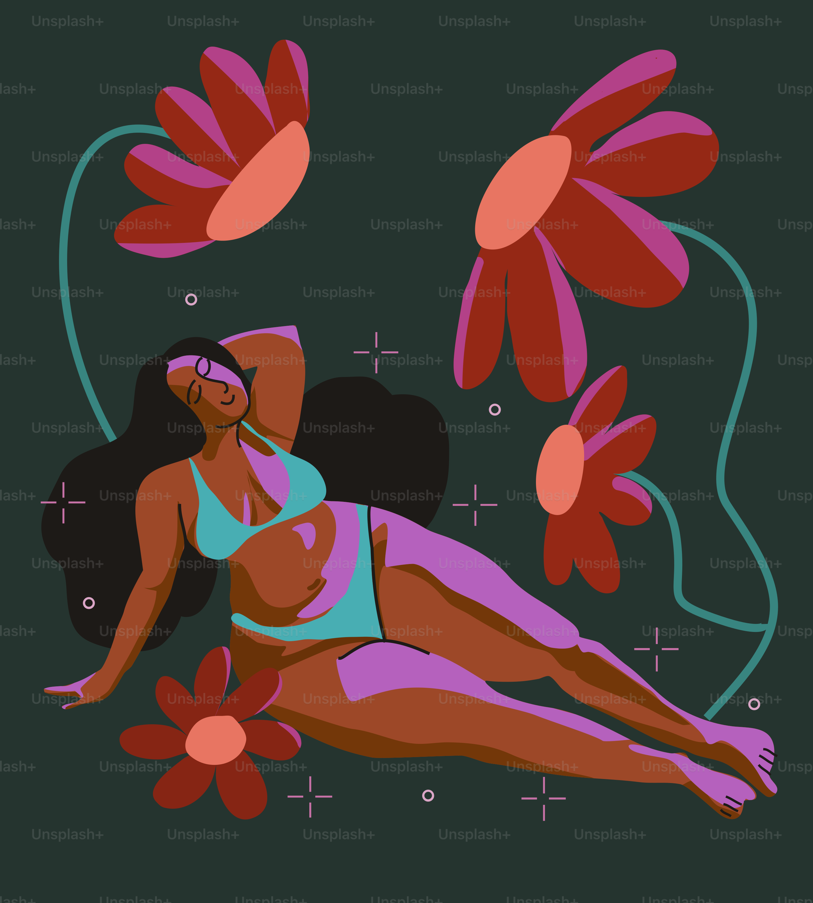 A woman laying on the ground surrounded by flowers