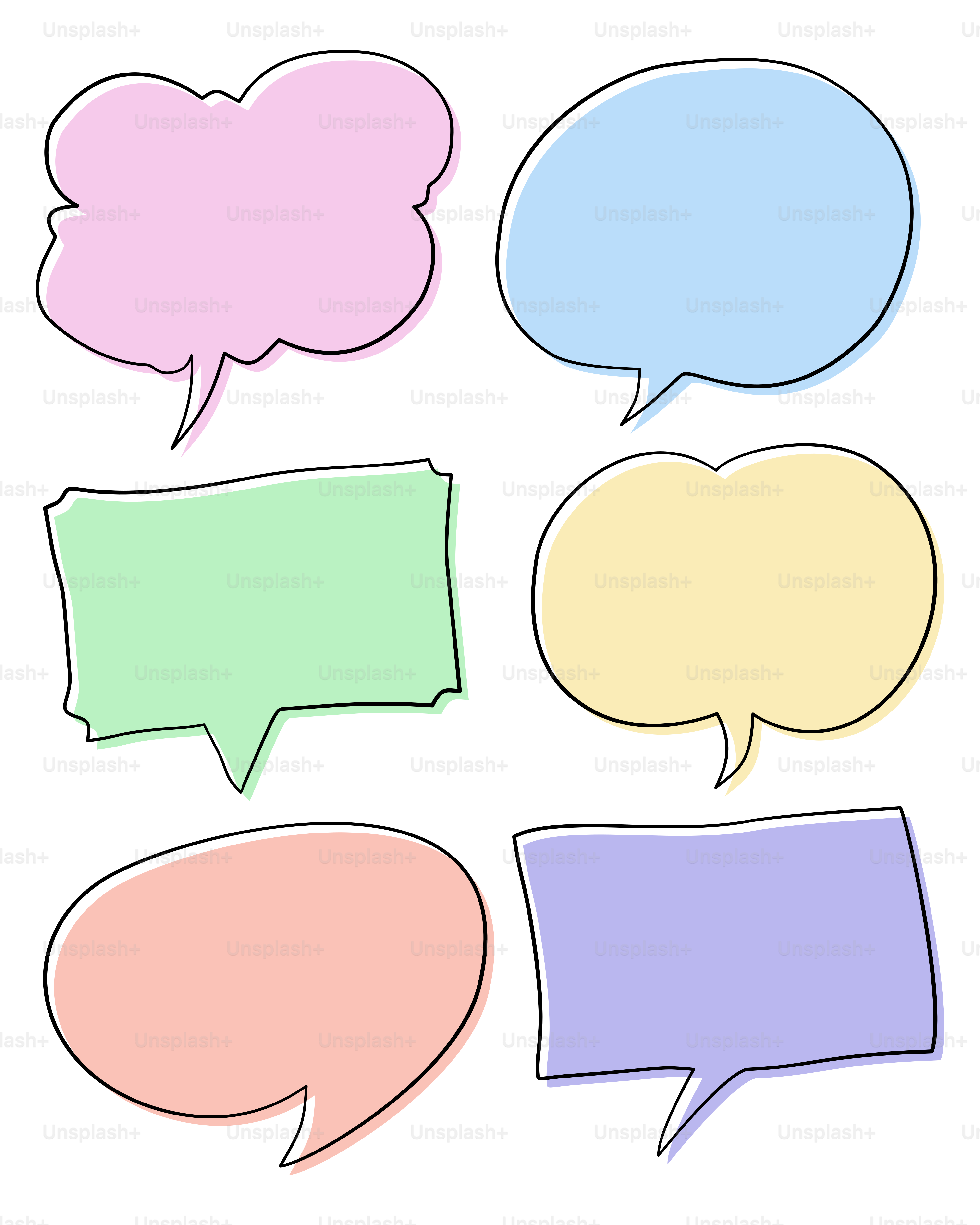 A group of speech bubbles on a white background