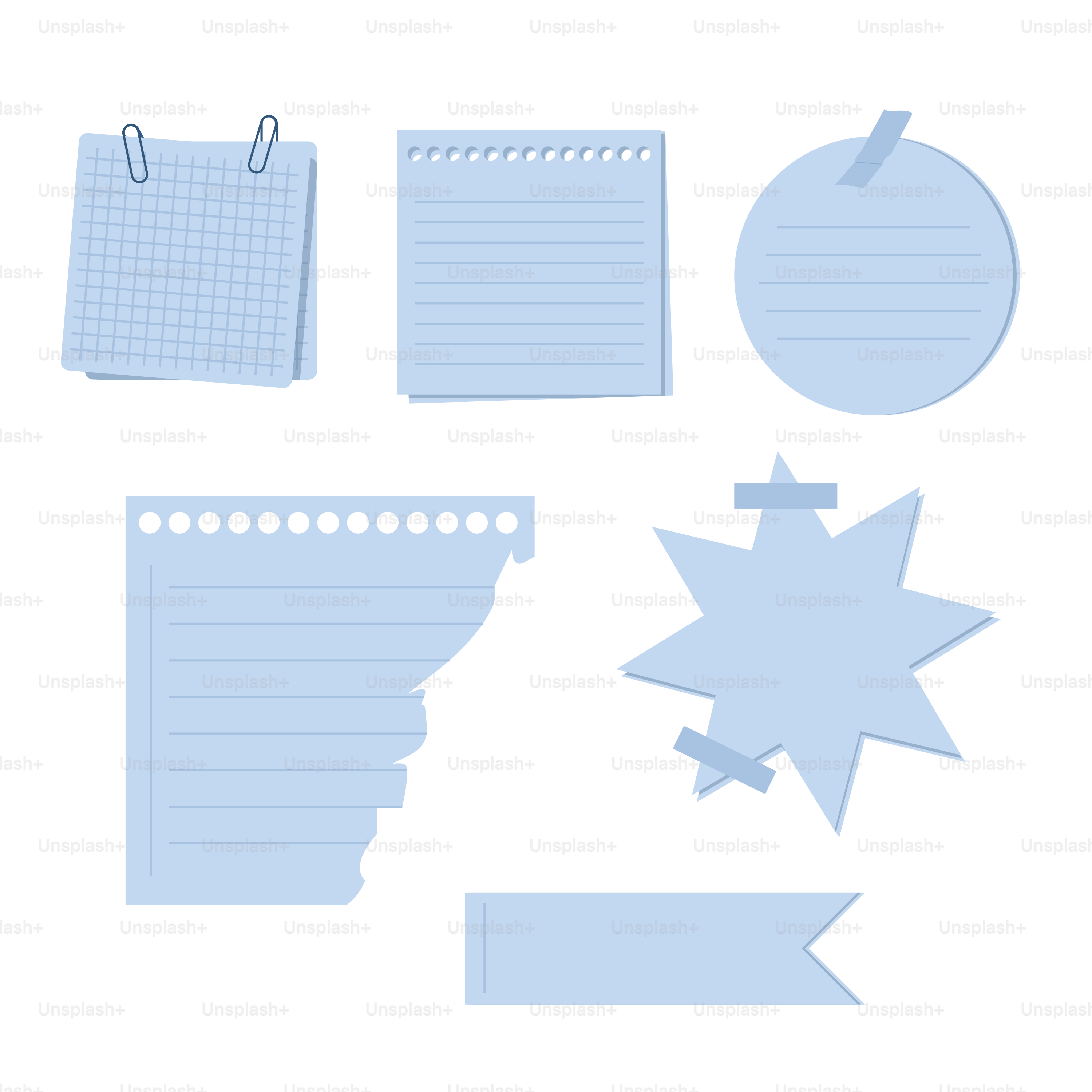 A collection of paper and stickers on a white background