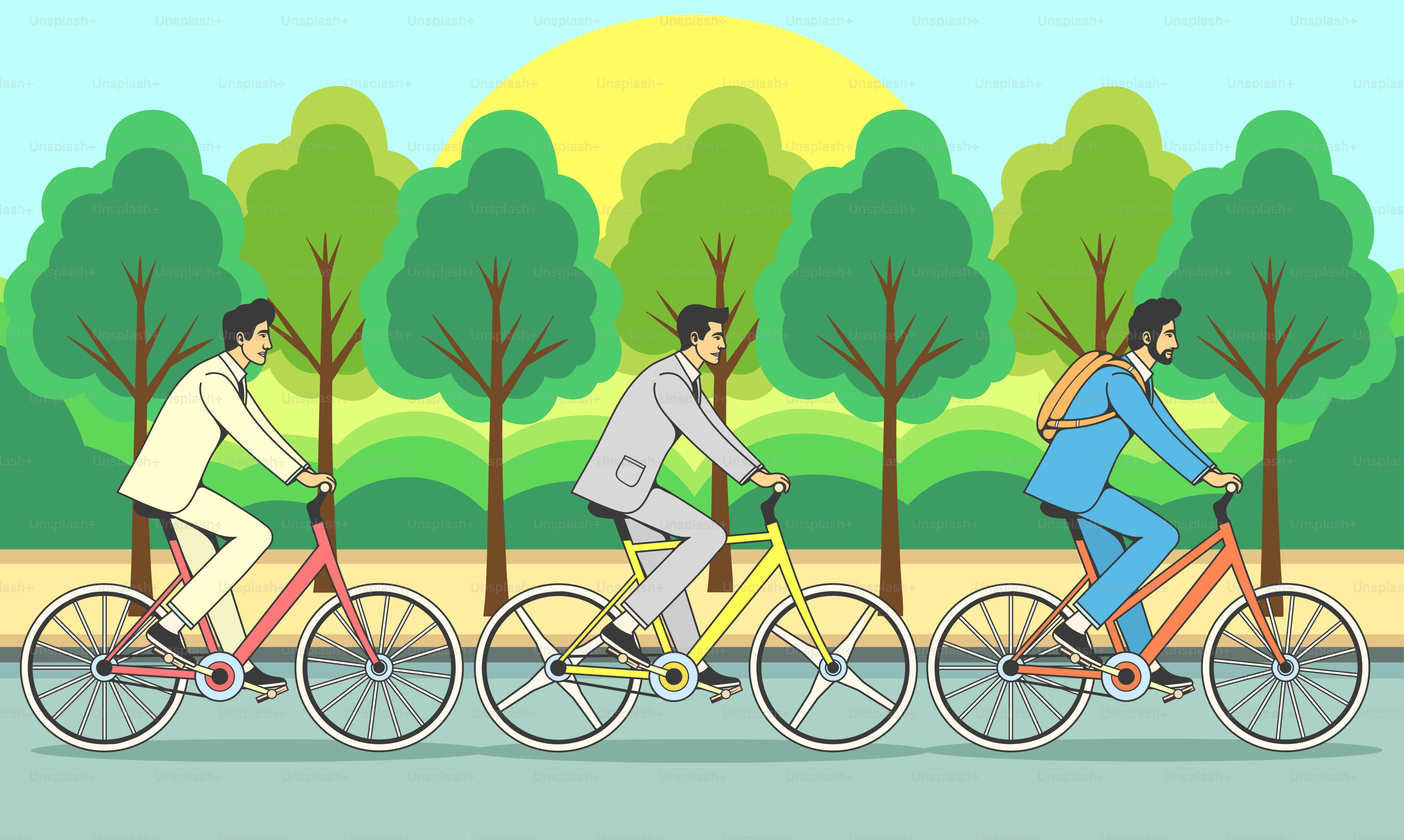 A group of people riding bikes down a street