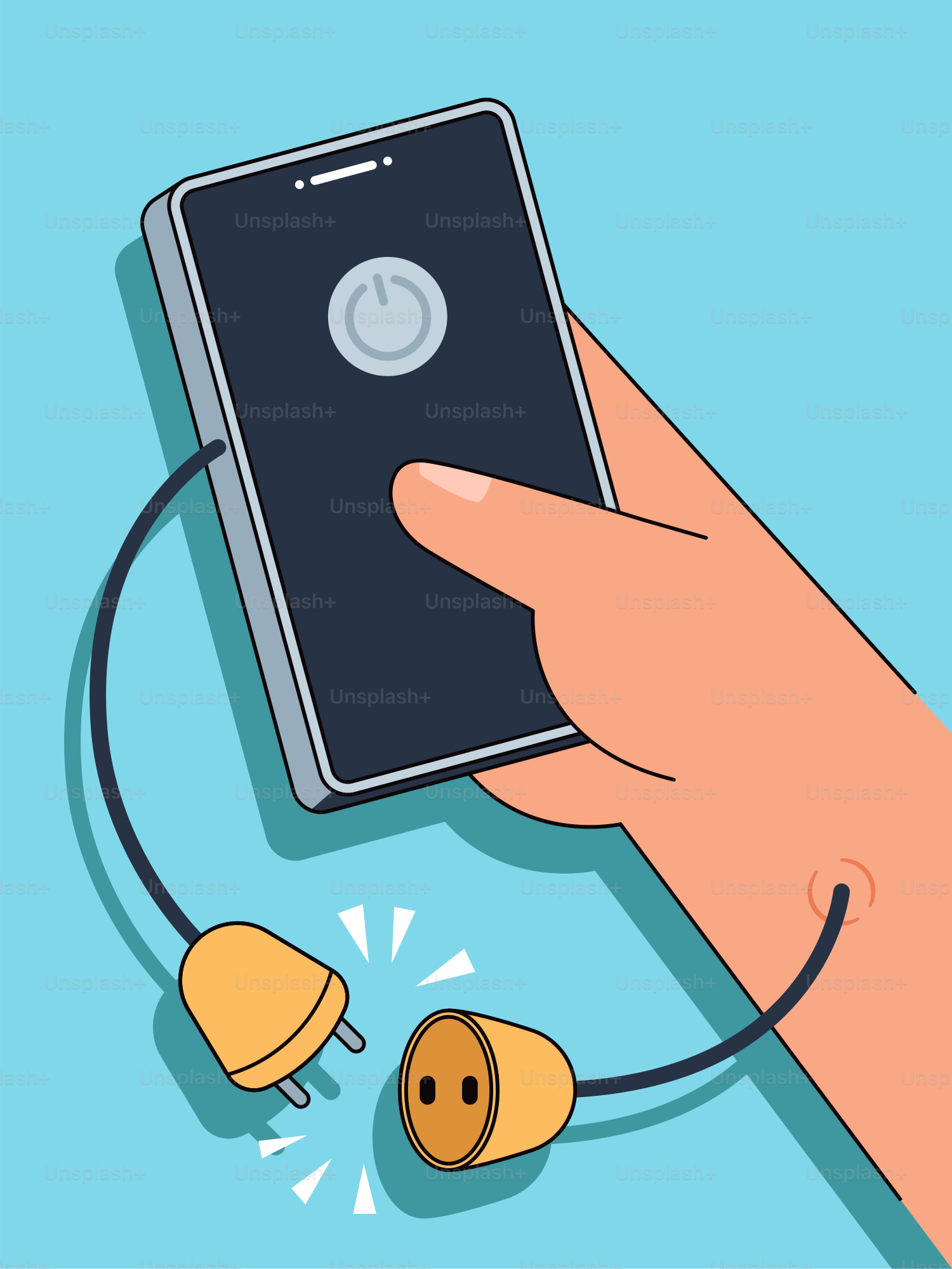 A hand holding a smart phone with ear buds