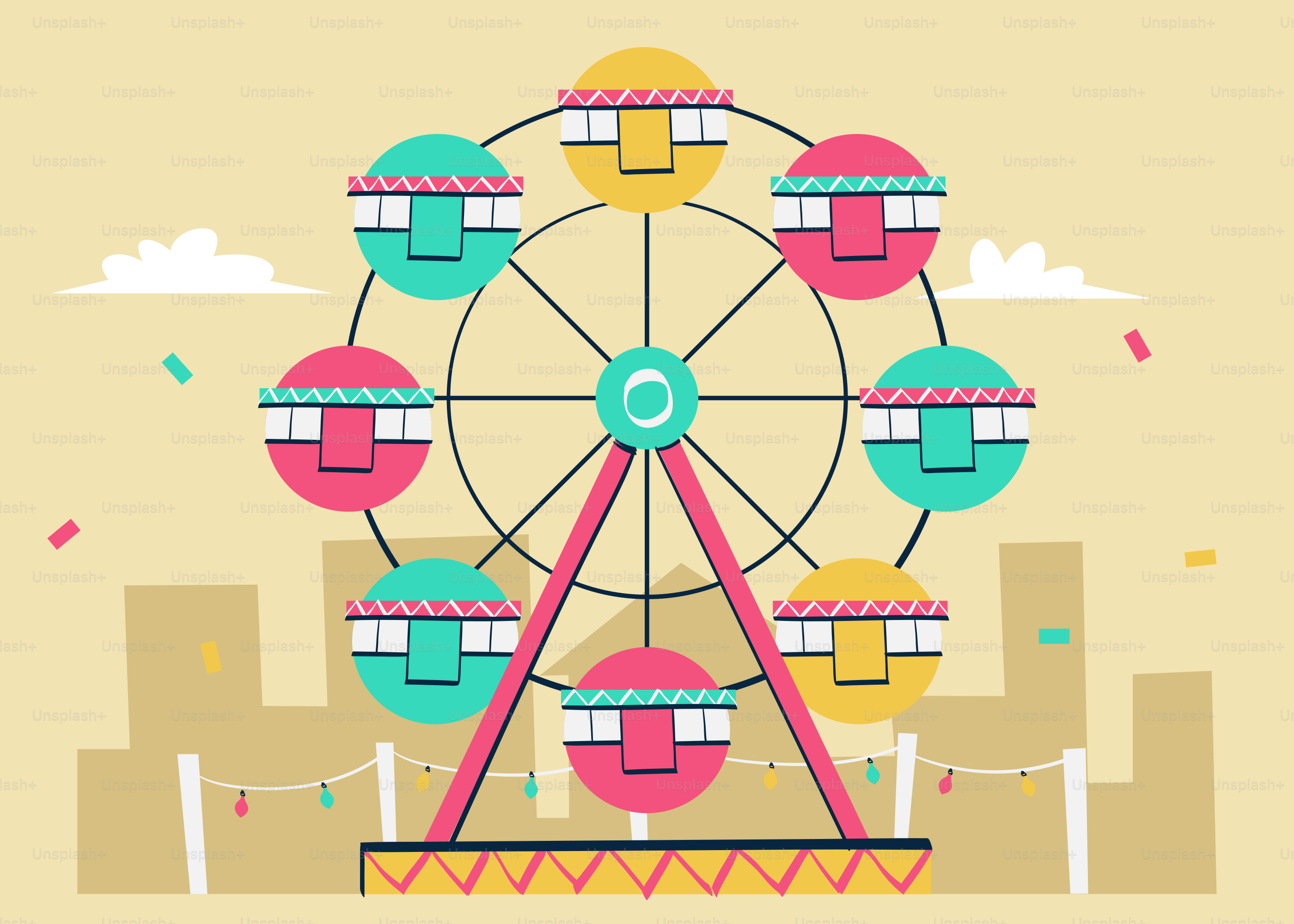 Une grande roue avec une ville en arrière-plan