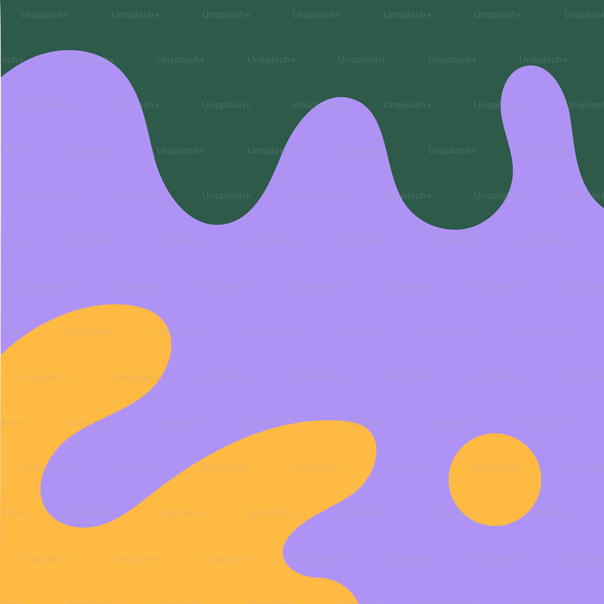 A purple and yellow abstract painting with a green background