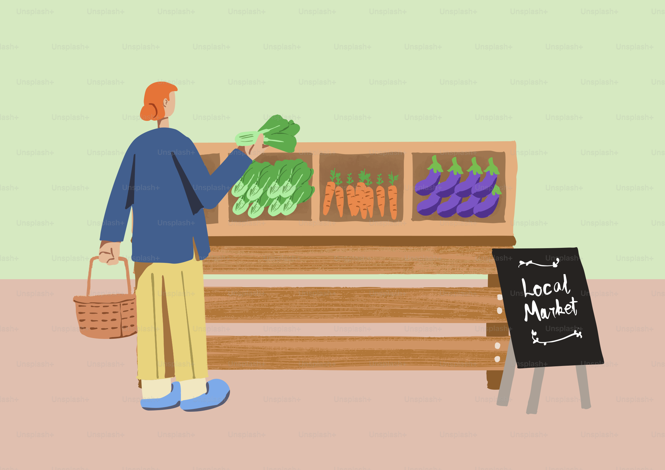 Ein Mann steht vor einem Obst- und Gemüsestand