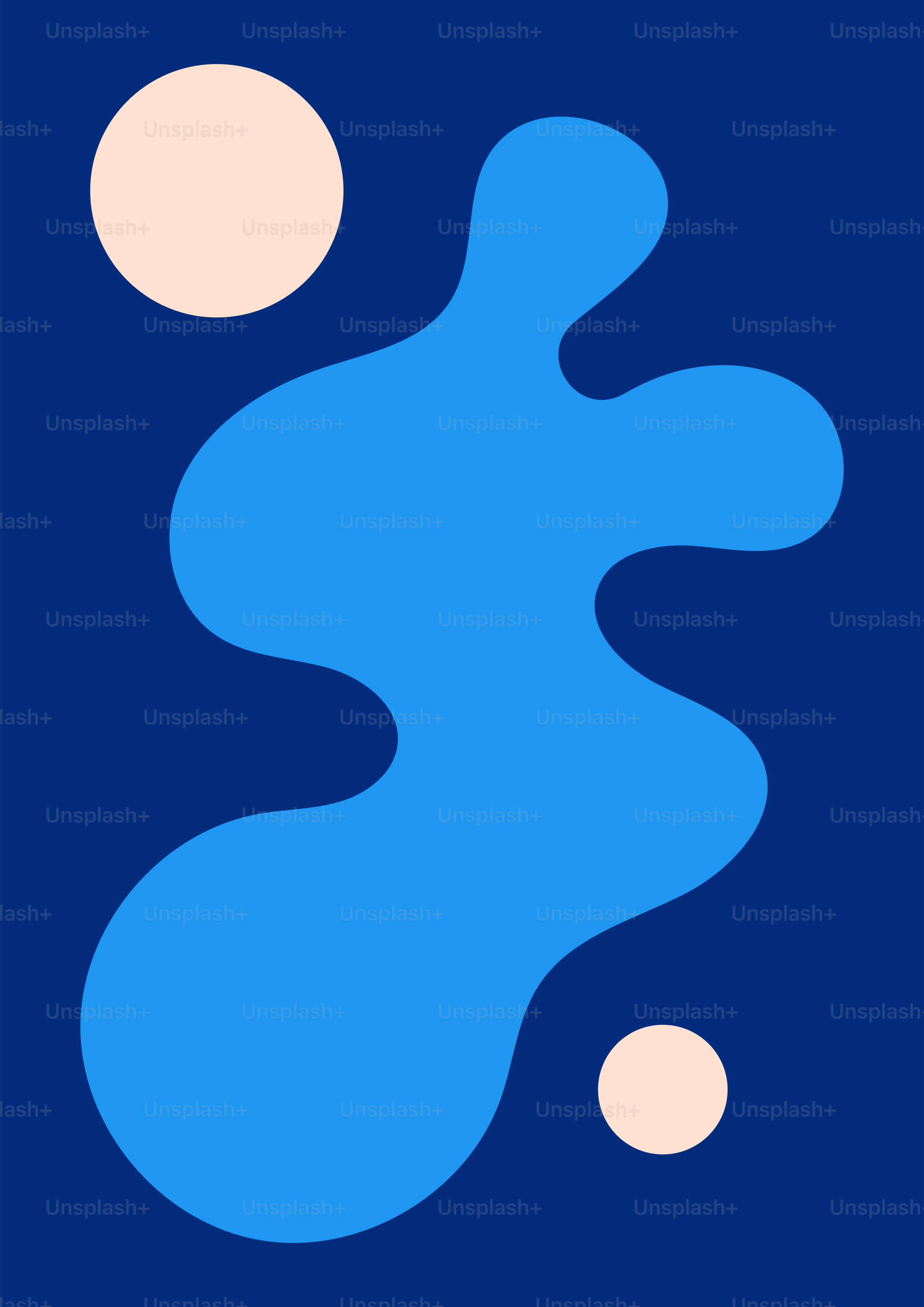 A blue and white poster with circles on it