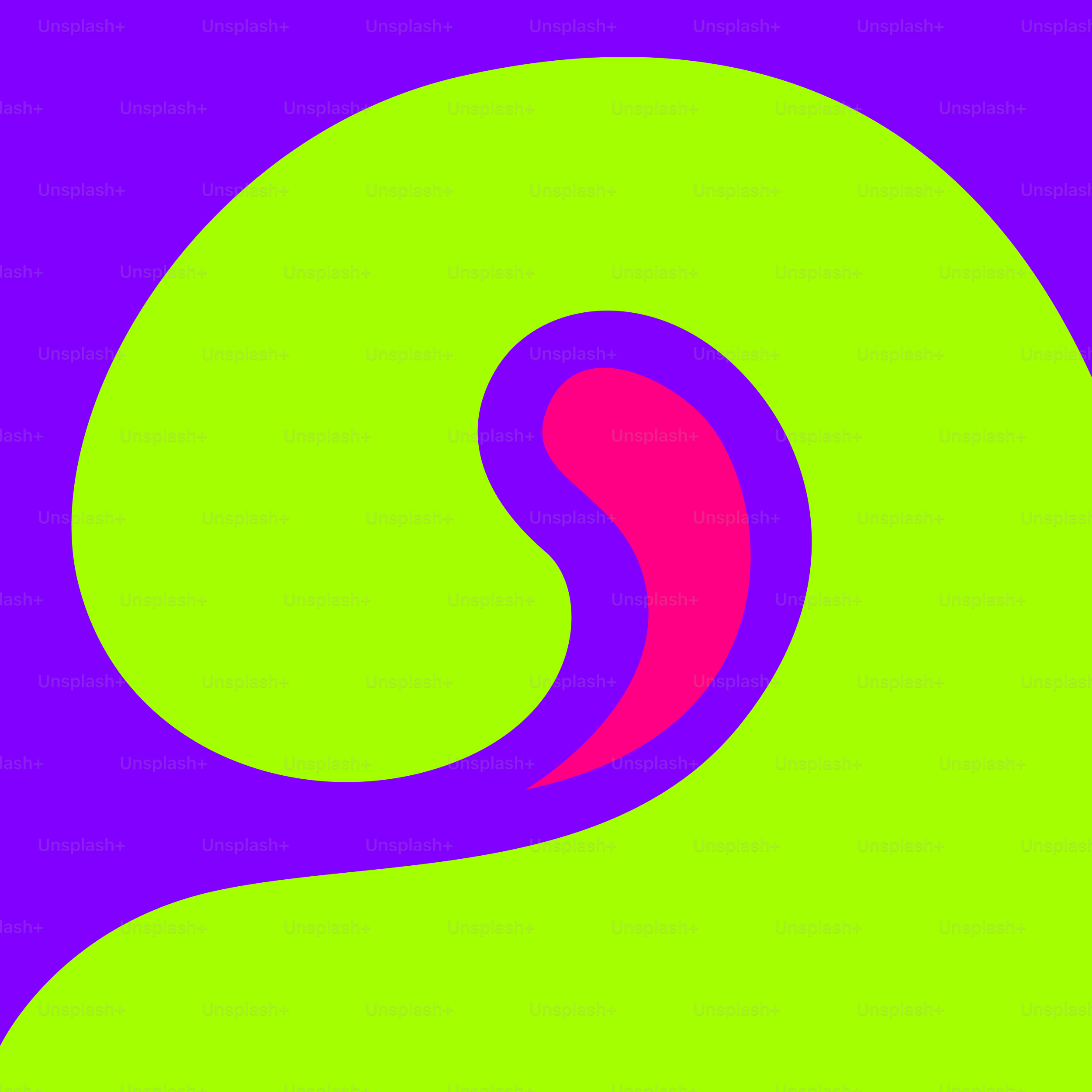 A purple and green logo with a red circle