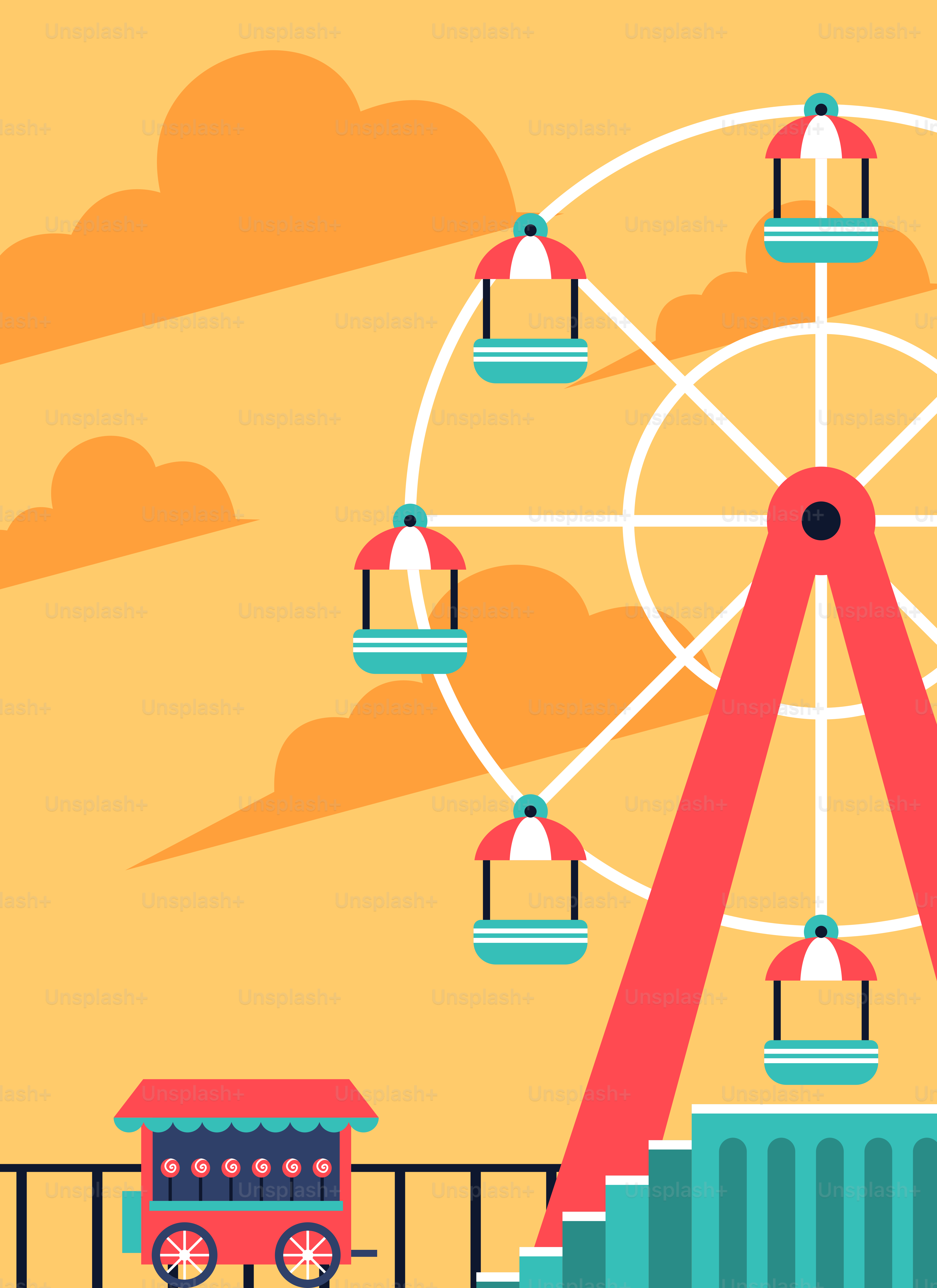 An amusement park with a ferris wheel in the background