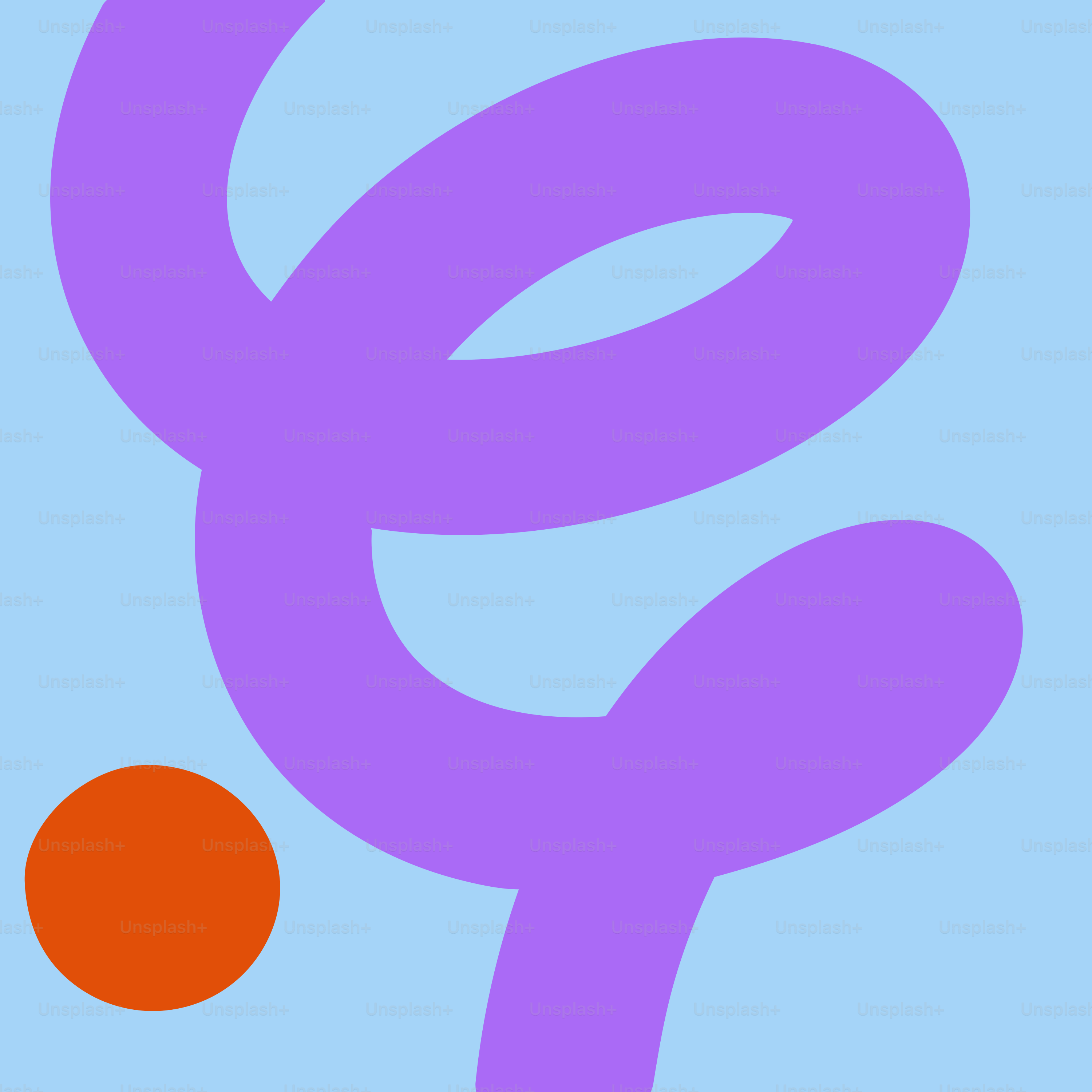 A picture of a purple letter with an orange dot