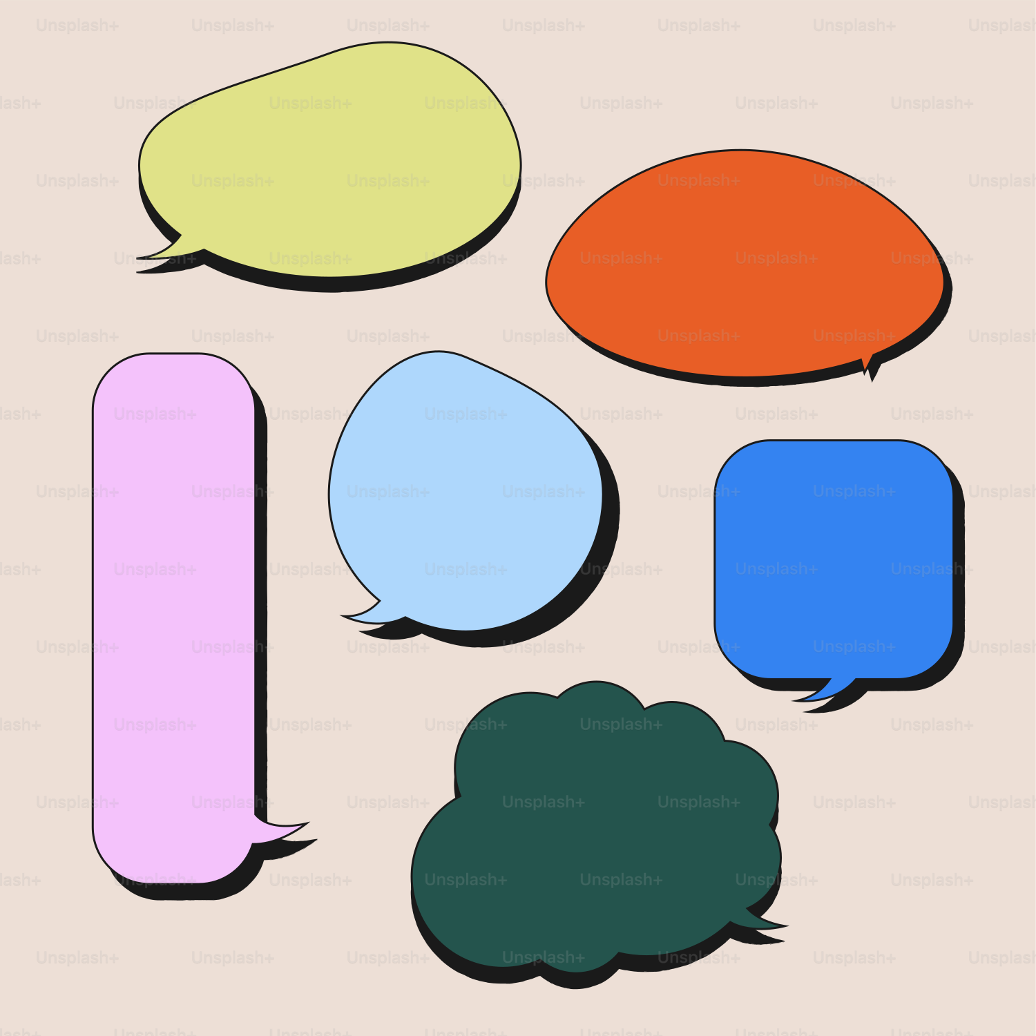 A group of colorful speech bubbles sitting next to each other