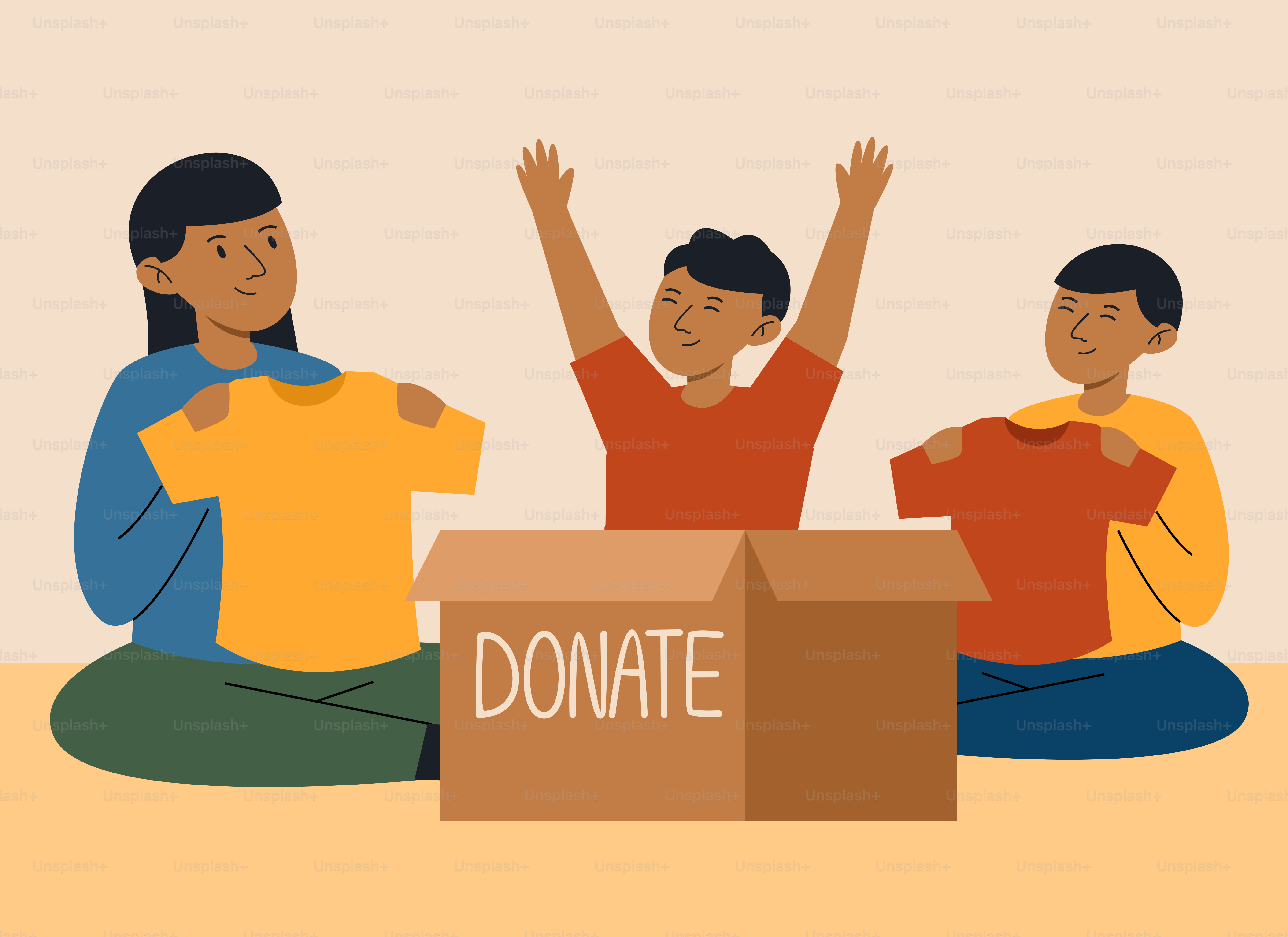 A group of people sitting on the floor with a donation box