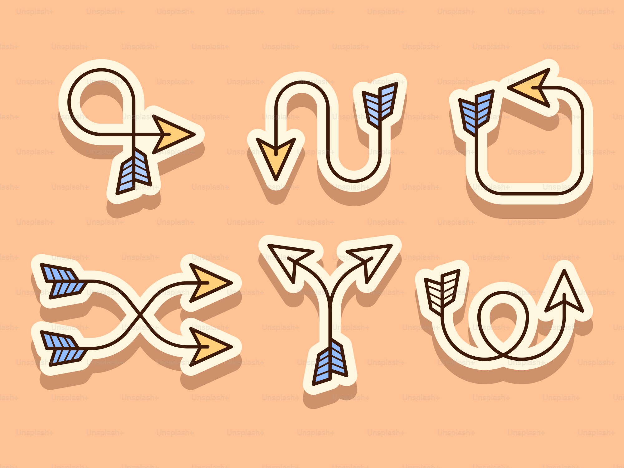 Un conjunto de diferentes tipos de letras con flechas