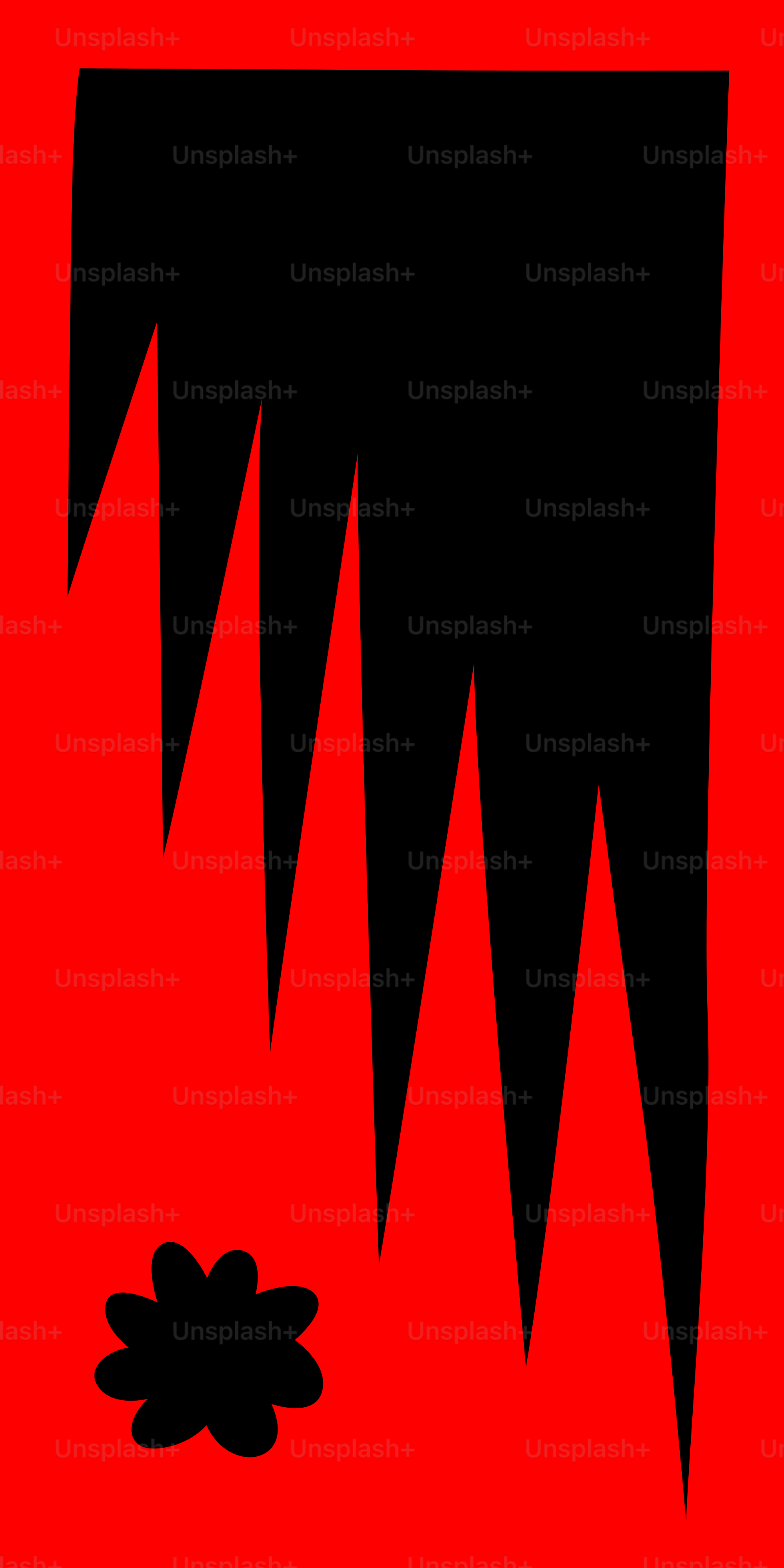 A red and black poster with a flower on it