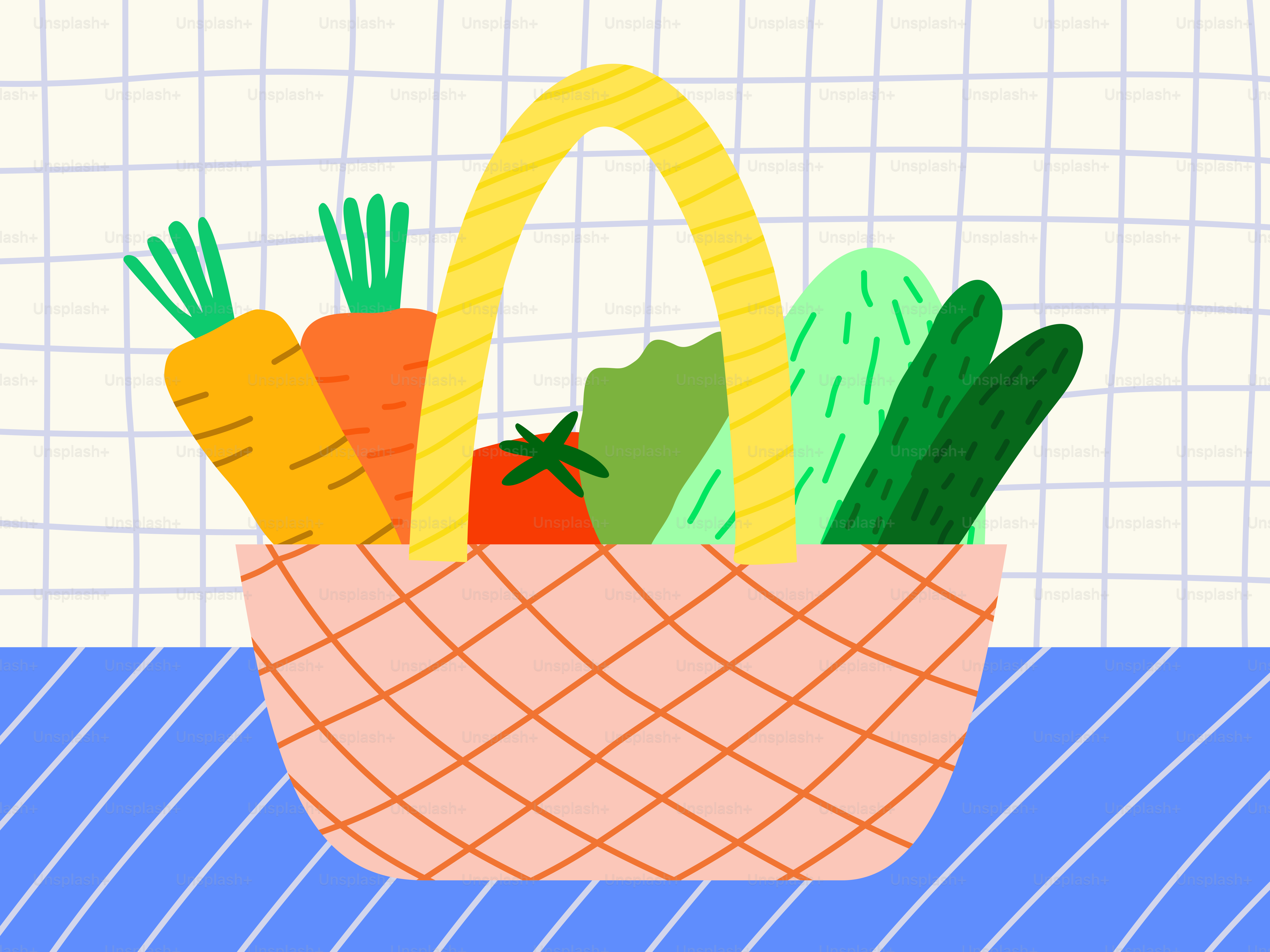 탁자 위에 놓인 채소 바구니